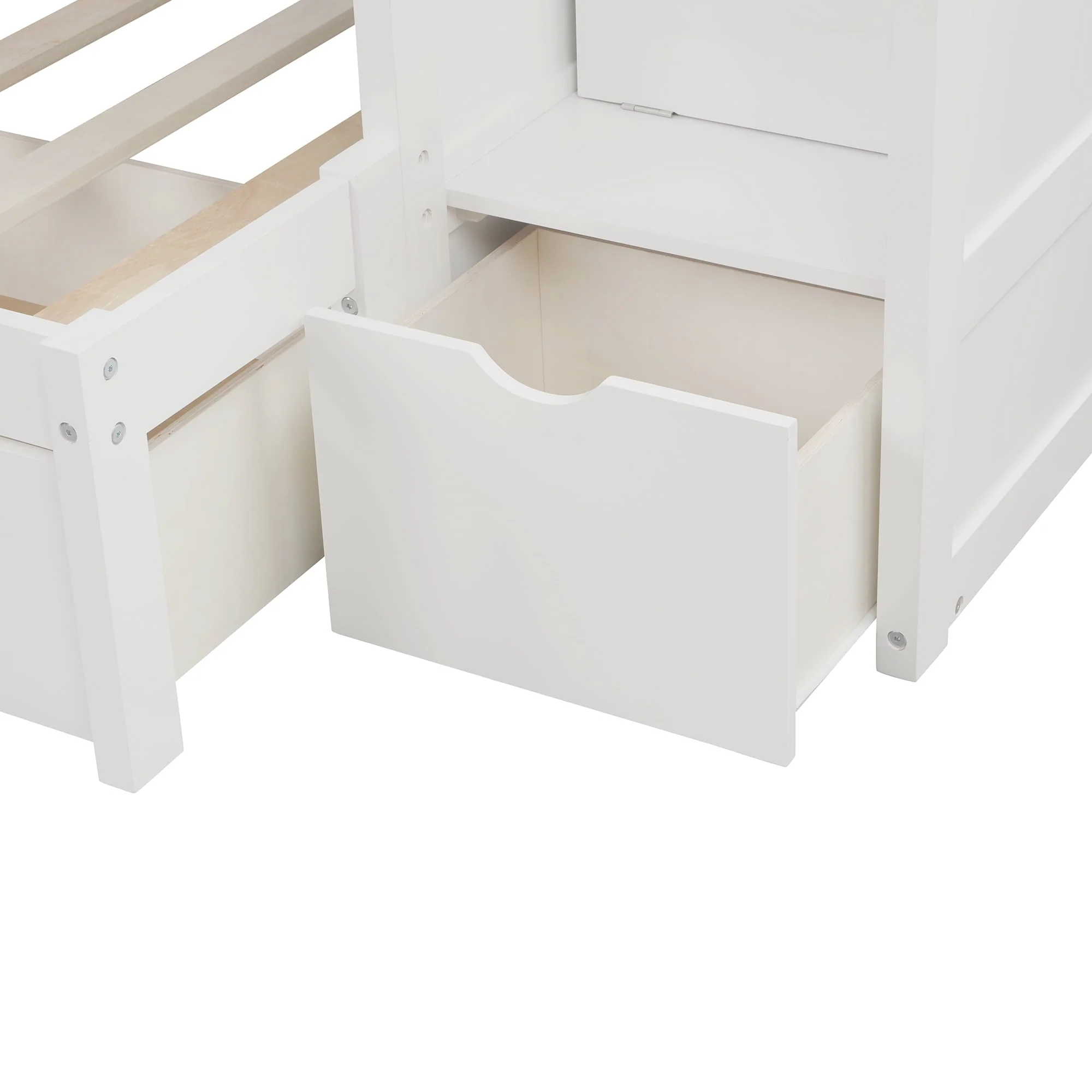 Euroco Twin over Twin Bunk Bed with Drawer and Cabinet for Kids Bedroom, White