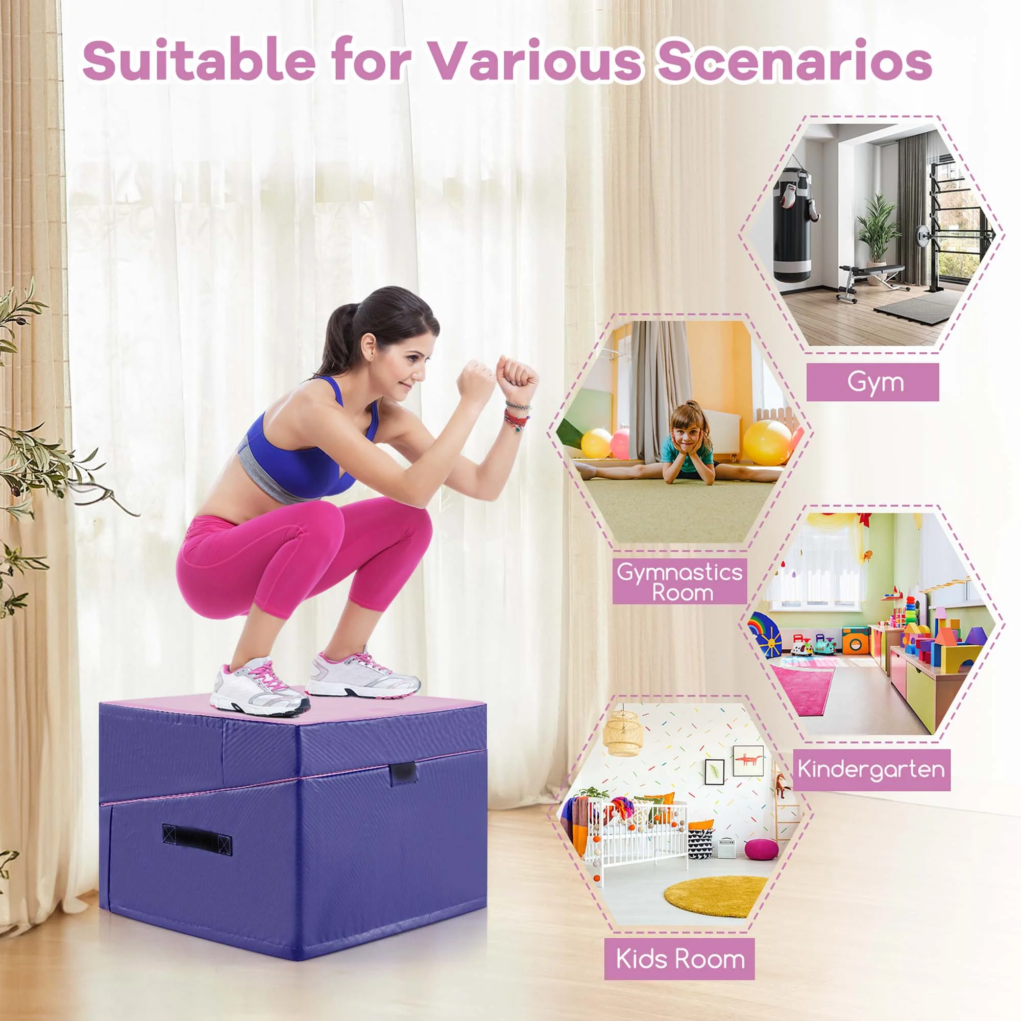 Costway Gymnastics Tumbling Mat Folding Incline Yoga Mat with Non-slip PVC Leather Pink