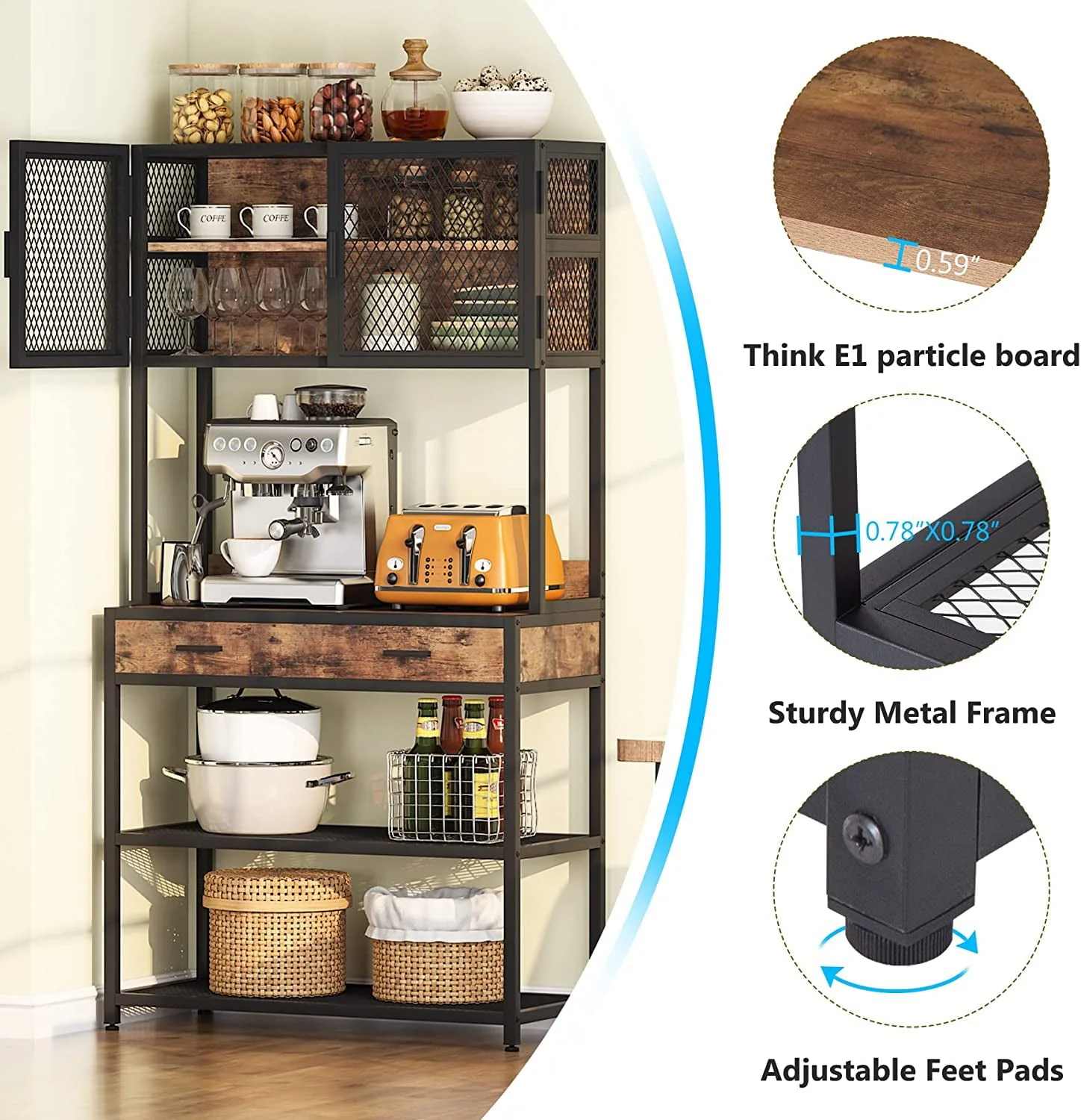 Tribesigns Kitchen Bakers Rack, Microwave Oven Stand with Storage Shelves Cabinet and Drawer, Bakers Racks for Kitchens with Storage Hutch, Kitchen Storage Shelf Organizer Rack for Dinning Room