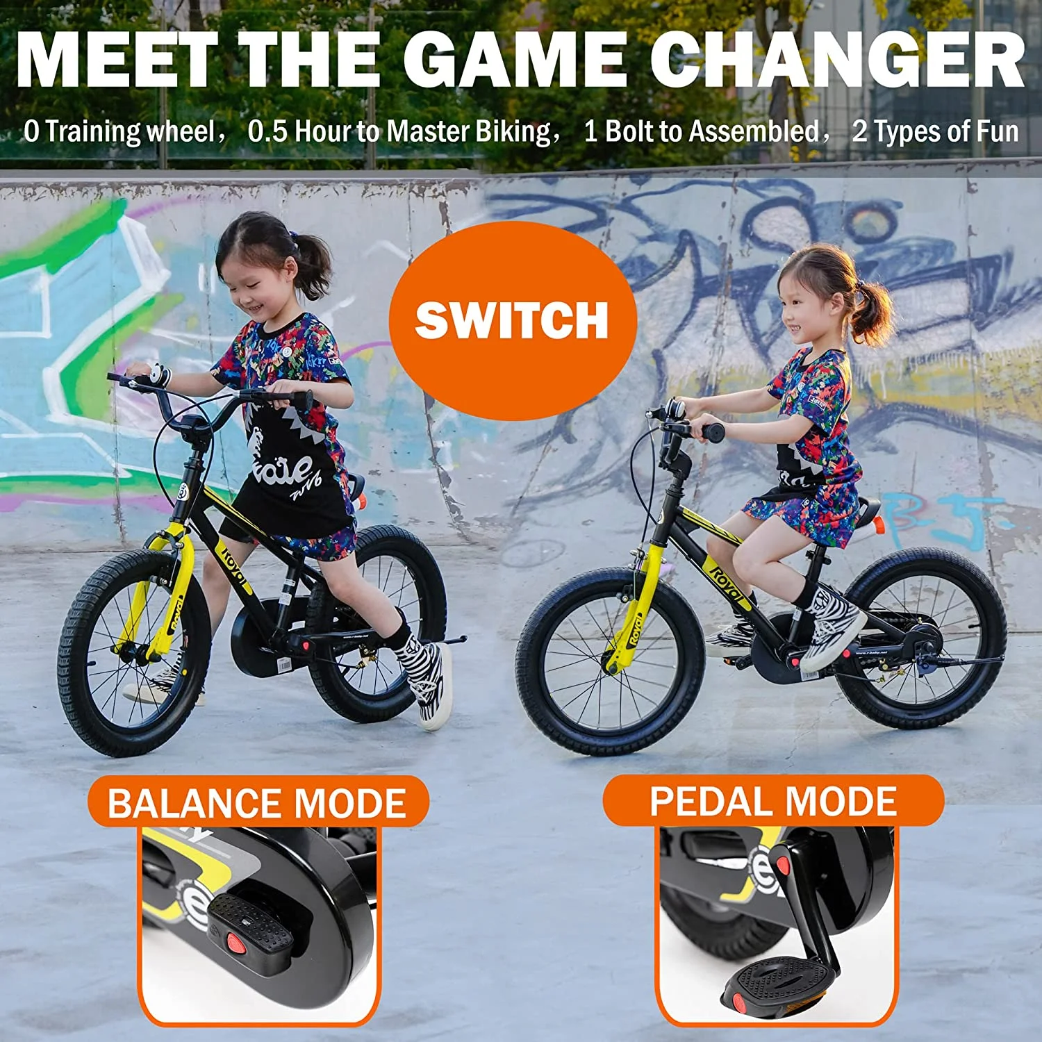 RoyalBaby EZ Kids Bike 16 inch Adjustable Seat Balance & Pedal Bicycle Blue