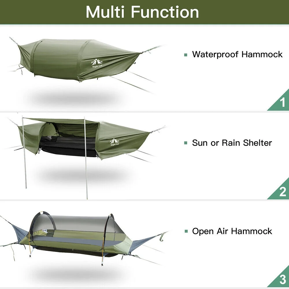 Lay Flat Hammock Tent Camping Hammock Tent with Mosquito Net Hanging Bed Armygreen
