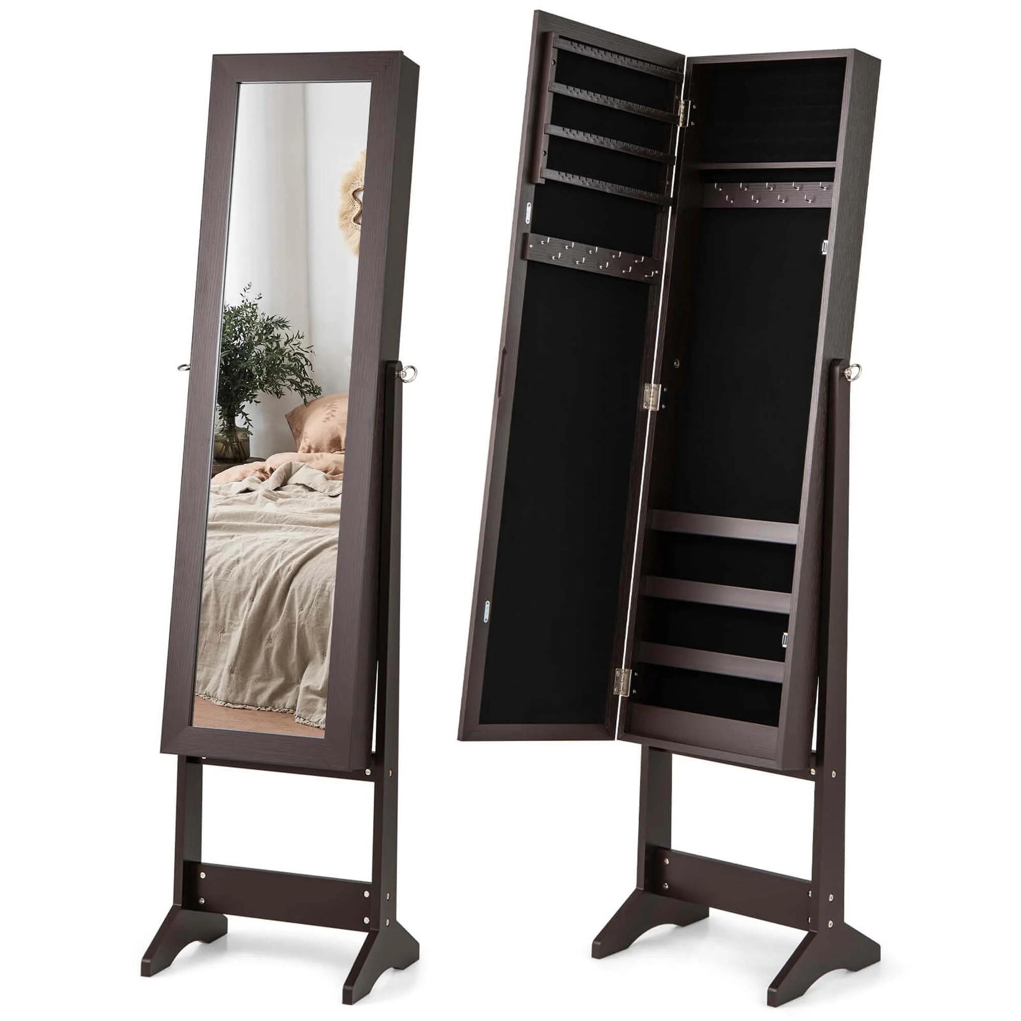 Costway Jewelry Mirrored Cabinet Armoire Organizer Storage Box w/ Stand Christmas Gift