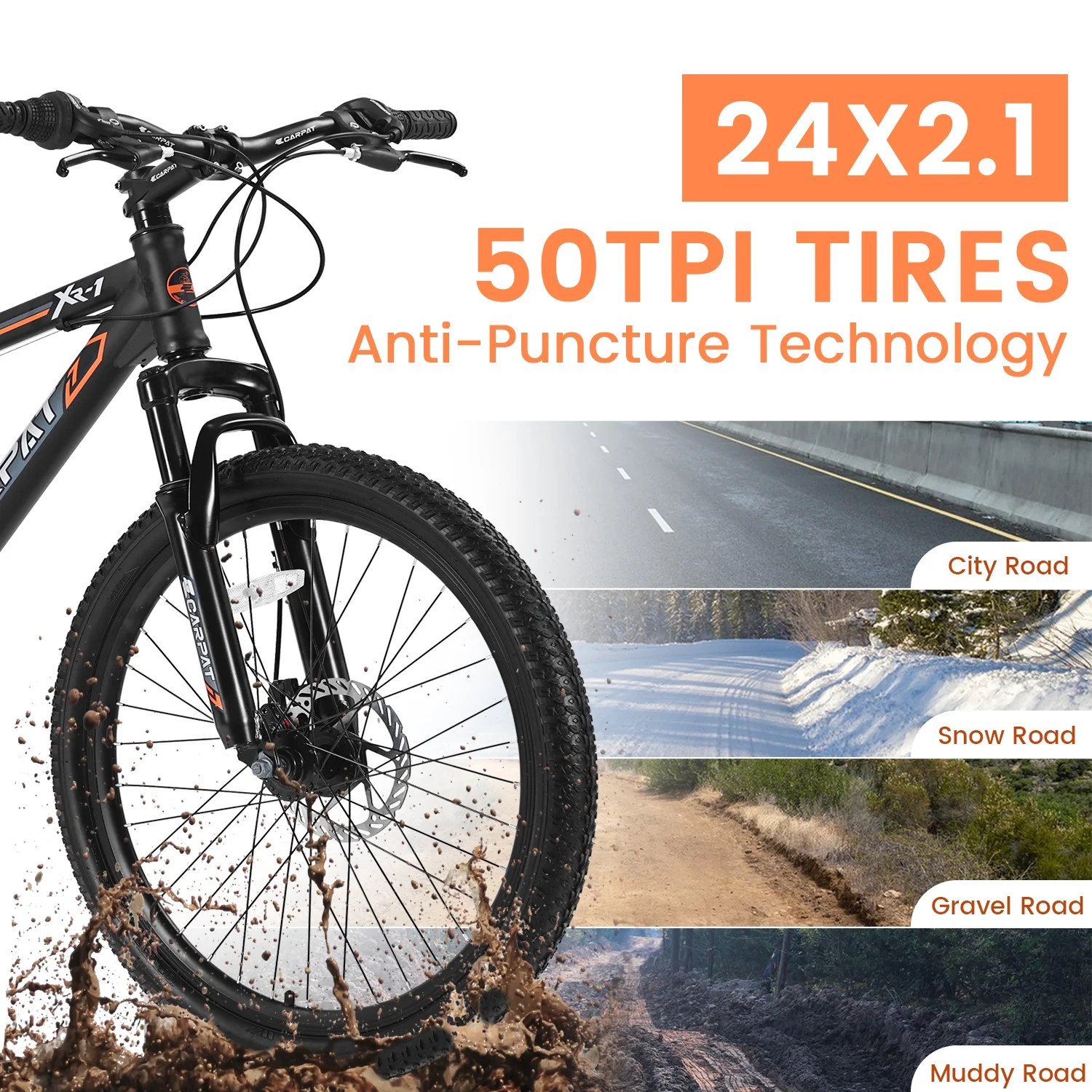 Ecarpat Mountain Bike, 24-Inch Wheels Bikes Shimano 21-Speed with High Carbon Steel Frame Mechanical Disc Brakes Front Suspension Fork for Youth Adults Multiple Colors