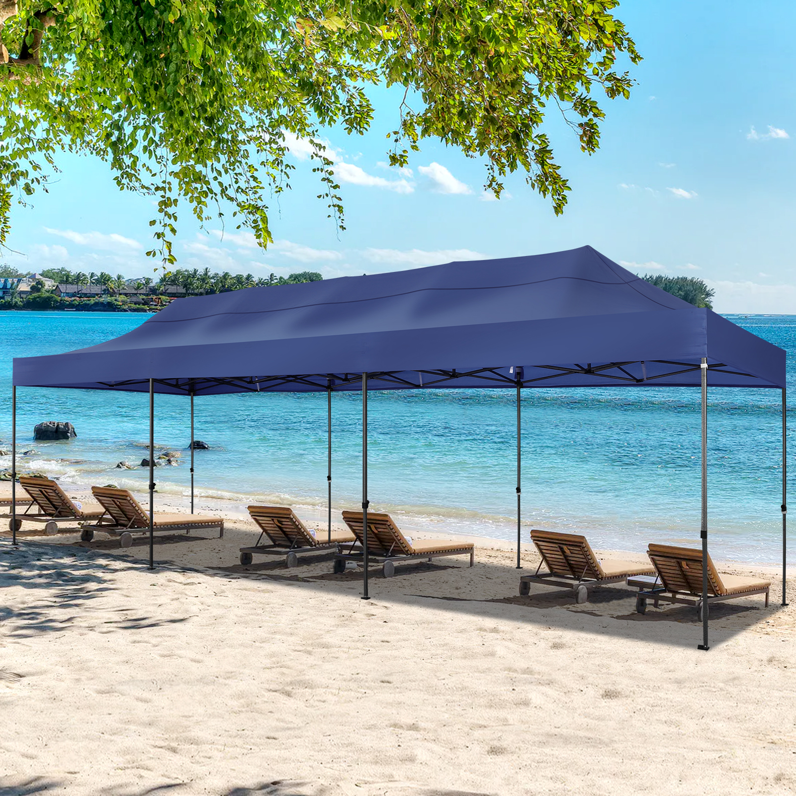 SANOPY 10'x30' Canopy Heavy Duty Pop Up Canopy Tent Outdoor Gazebo Shelter Portable Instant Commercial Wedding Party Tent with 8 Removable Sidewalls&3 Heigh Adjustable&Roller Bag,Dark Blue