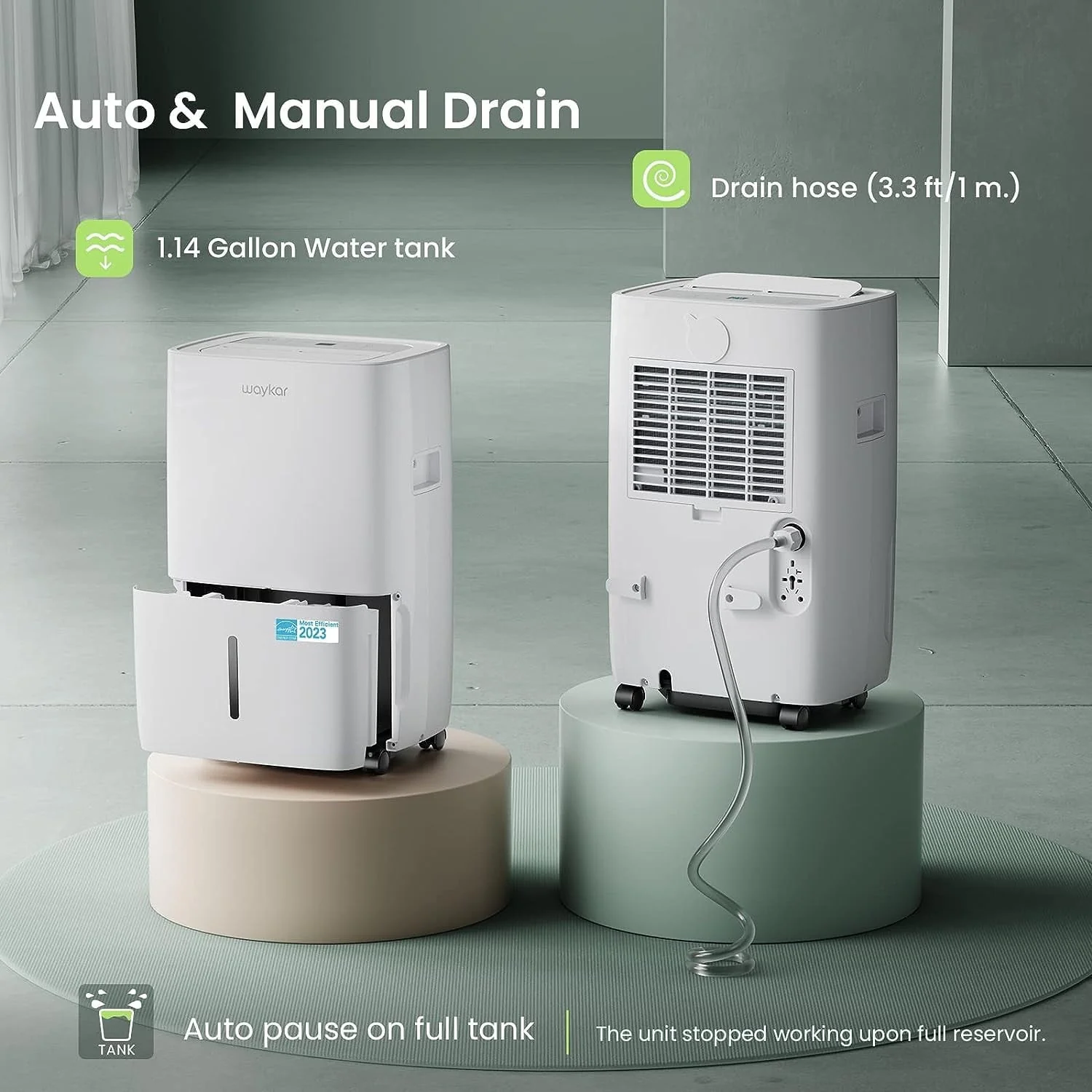 Waykar 80 Pints Dehumidifier, Energy Star Dehumidifier for Basements and Home, Dehumidifiers with Drain Hose, 1.14 Gallons Water Tank, Spaces up to 5,000 Sq. Ft