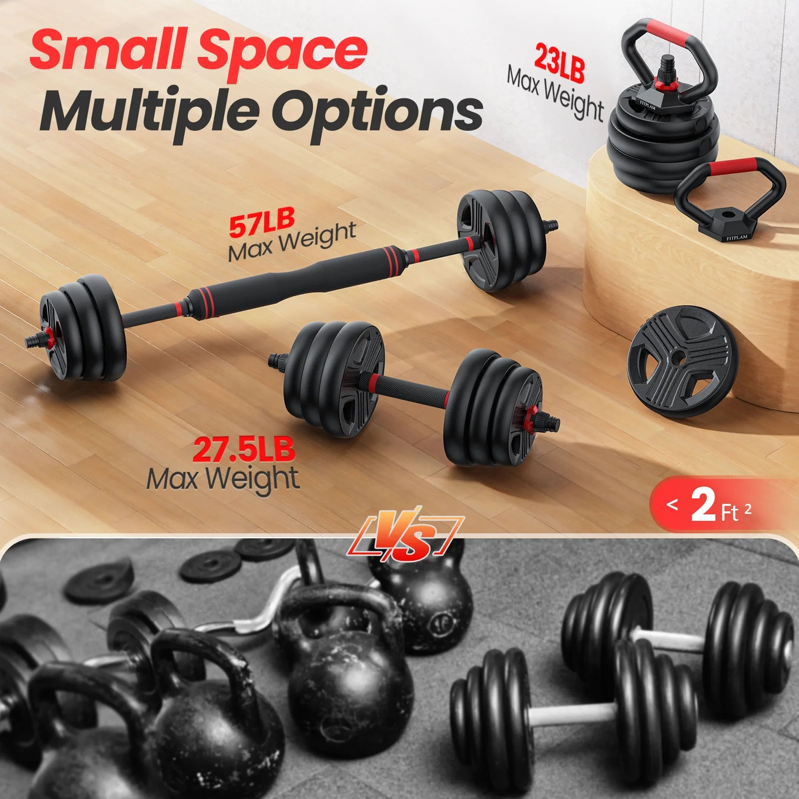 UPGO Adjustable Dumbbells, 70lbs Free Weight Set with Connector, 6 in1 Dumbbells Set as Barbell, Kettlebells, Push up Stand, Fitness Exercises for Home Gym Suitable Men/Women