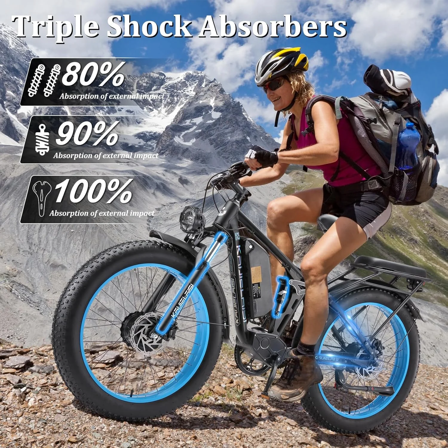 KAIJIELAISI Electric Bike for Adults,AWD Ebikes Dual Motor Peak 6000W, 26'' Fat Tire bikes with 52V 26AH Battery Hydraulic Brake ​​Electric Bicycle, 7 Speed Mountain EBike UL 2849.