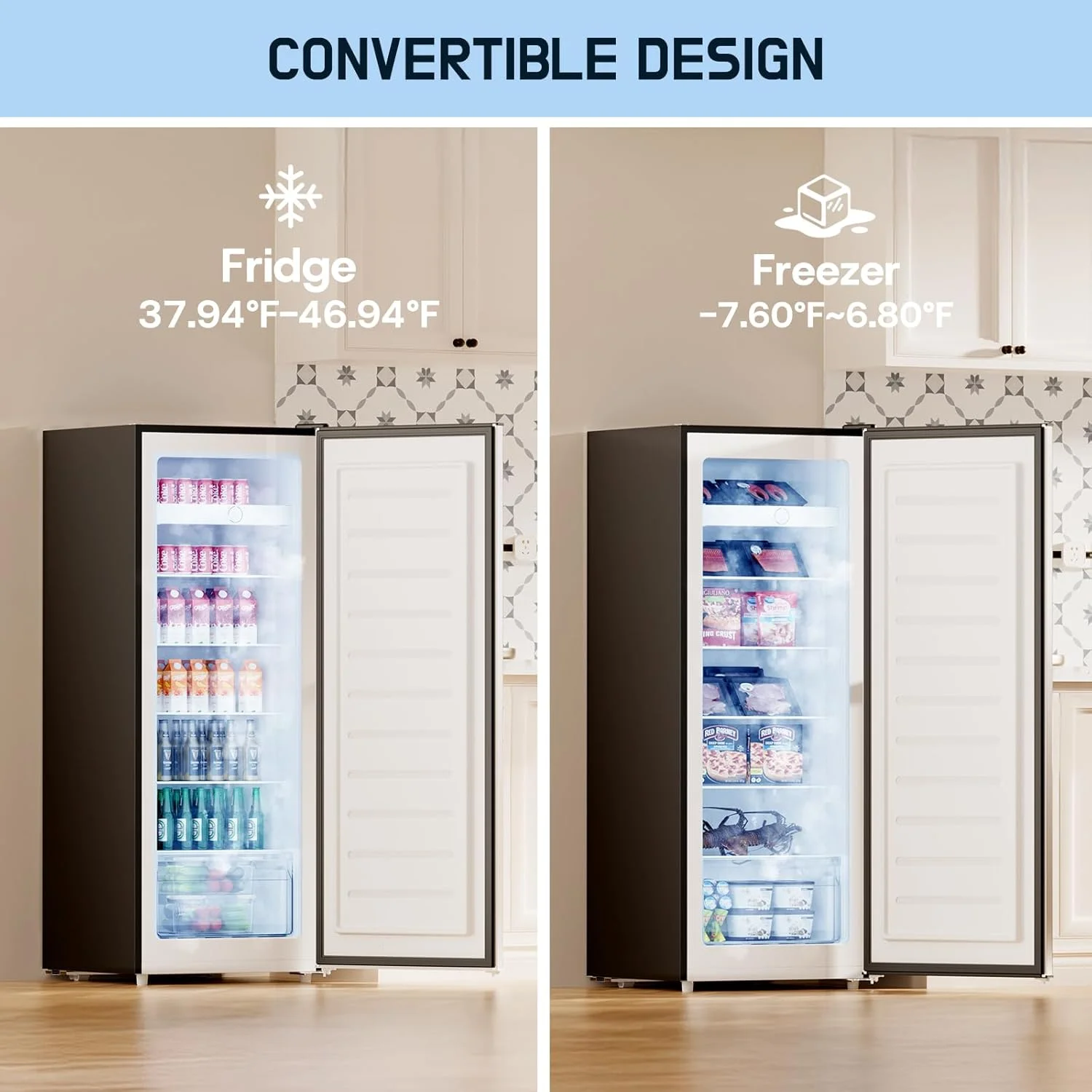 Upstreman 7.0 Cu.Ft Upright Freezer Convertible Fridge/Freezer, Garage Ready Deep Freezer with Reversible Door, UP70 White