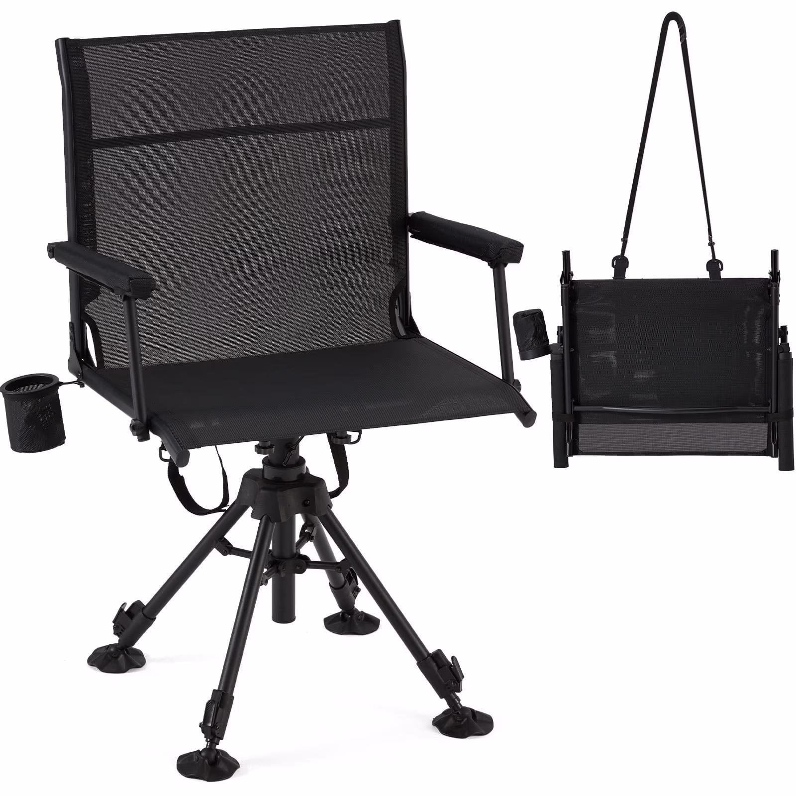 Danrelax 360° Silent Camo Hunting Blind Chair, Armrests, Side Pouch, Telescopic Legs