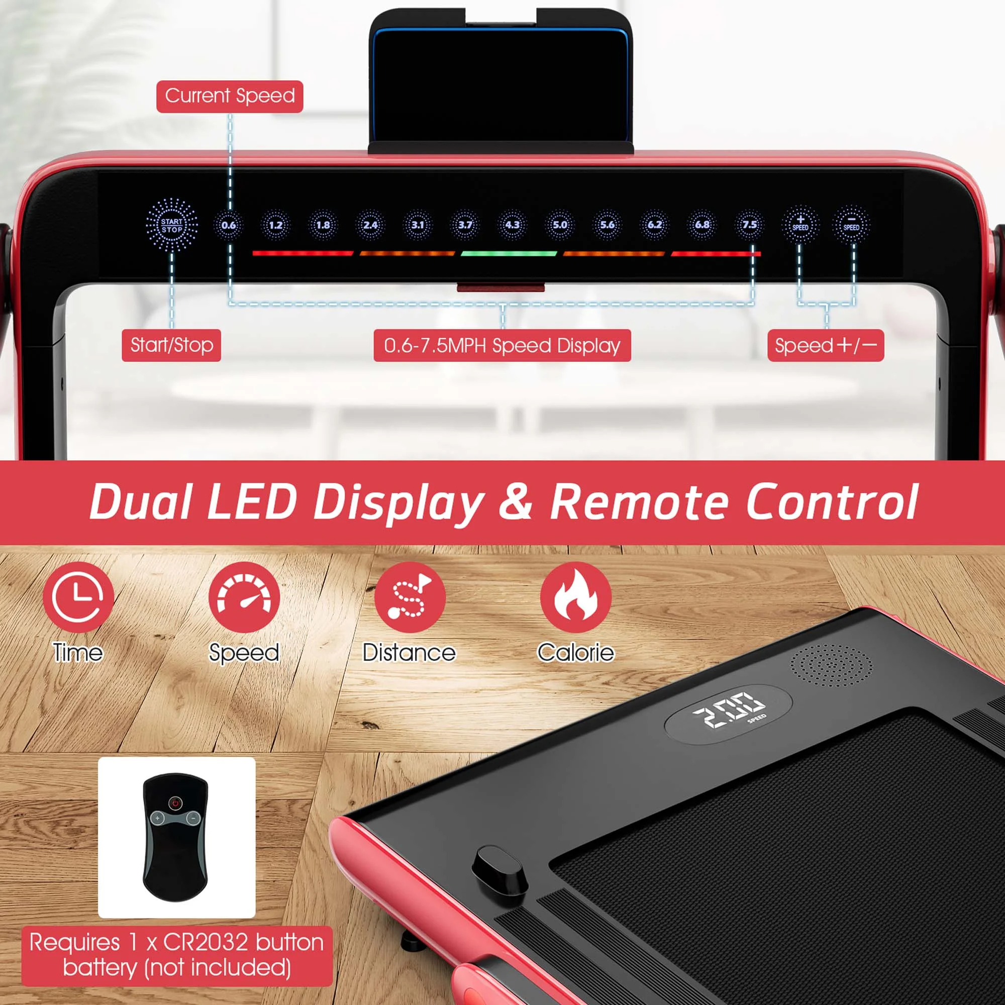 SuperFit Up To 7.5MPH 2.25HP 2 in 1 Dual Display Screen Treadmill Jogging Machine W/APP Control Silver