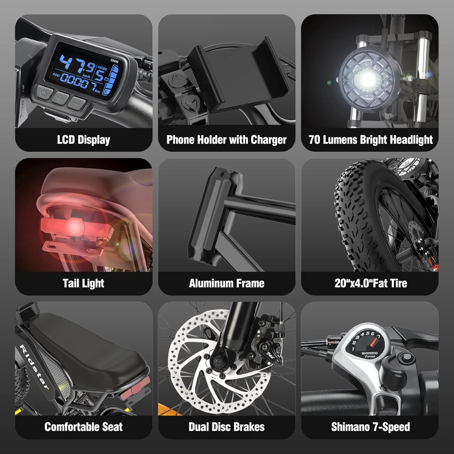 Ridstar Electric Bike for Adults,Peak 1500W 30MPH,48V 15.6Ah Electric Bicycle,Full Suspension Mountain Bike UL2849