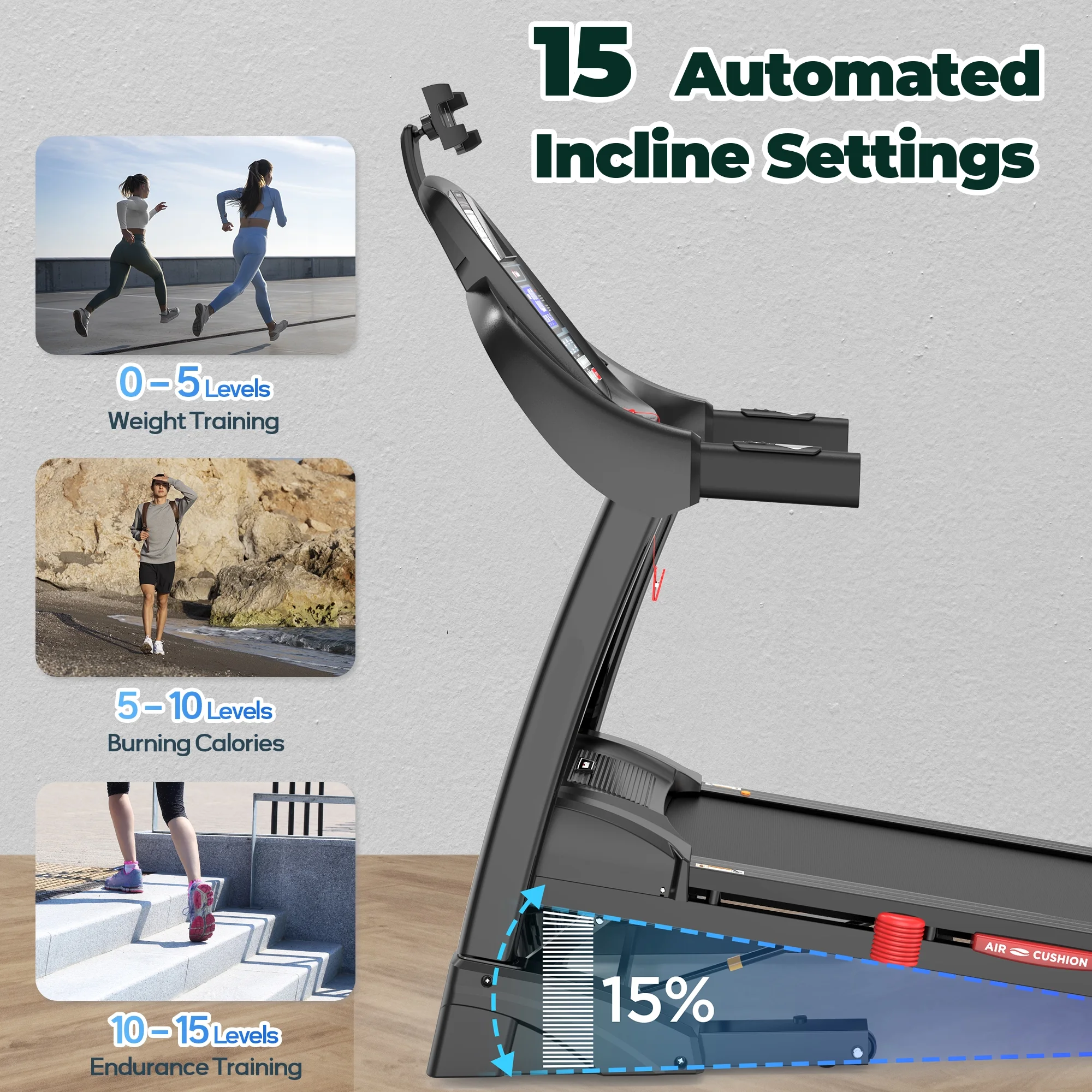 Treadmills for Home, 4.75HP Quiet Brushless Folding Treadmill with Auto Incline, Dual Cushion System,Treadmill 300lb Capacity w/Holder for Cup & Phone, 64+3+3+1 Programs, Knee Gift