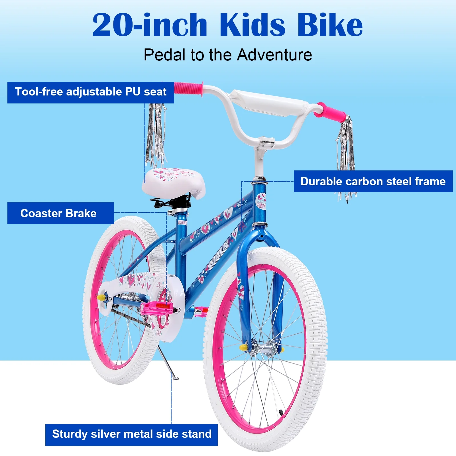 Vebreda 20 Inch Kids Bike Bicycle for 8-12 Years Old Kids,Blue