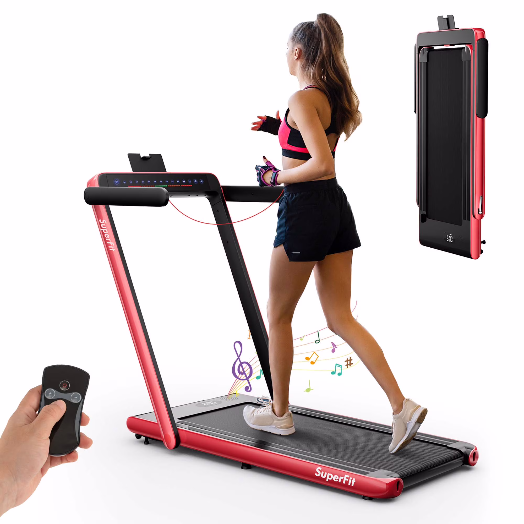 SuperFit Up To 7.5MPH 2.25HP 2 in 1 Dual Display Screen Treadmill Jogging Machine W/APP Control Silver