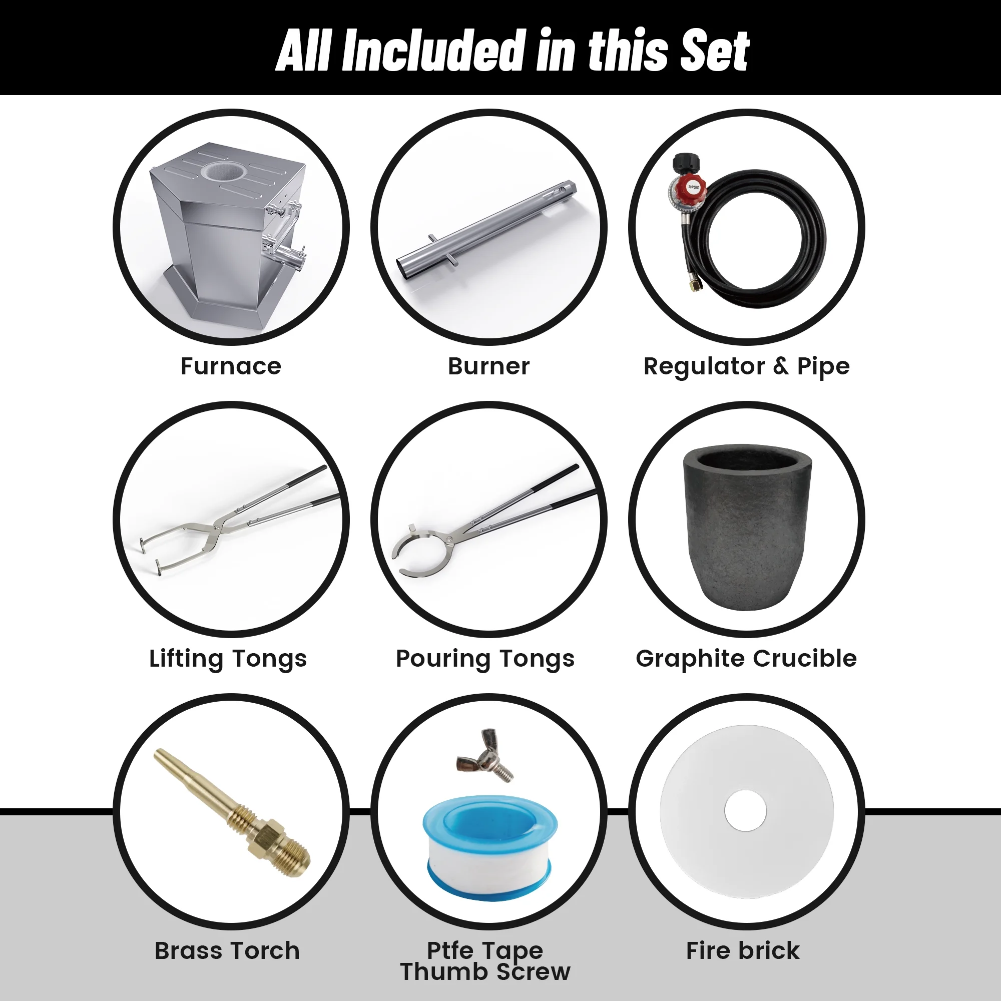 7KG Propane Melting Furnace Kit with Two Tongs and Crucible, All New Kiln Metal Foundry Furnace Smelting Gold Silver Copper Aluminum, Metal Recycle Home Smelting Casting Tool