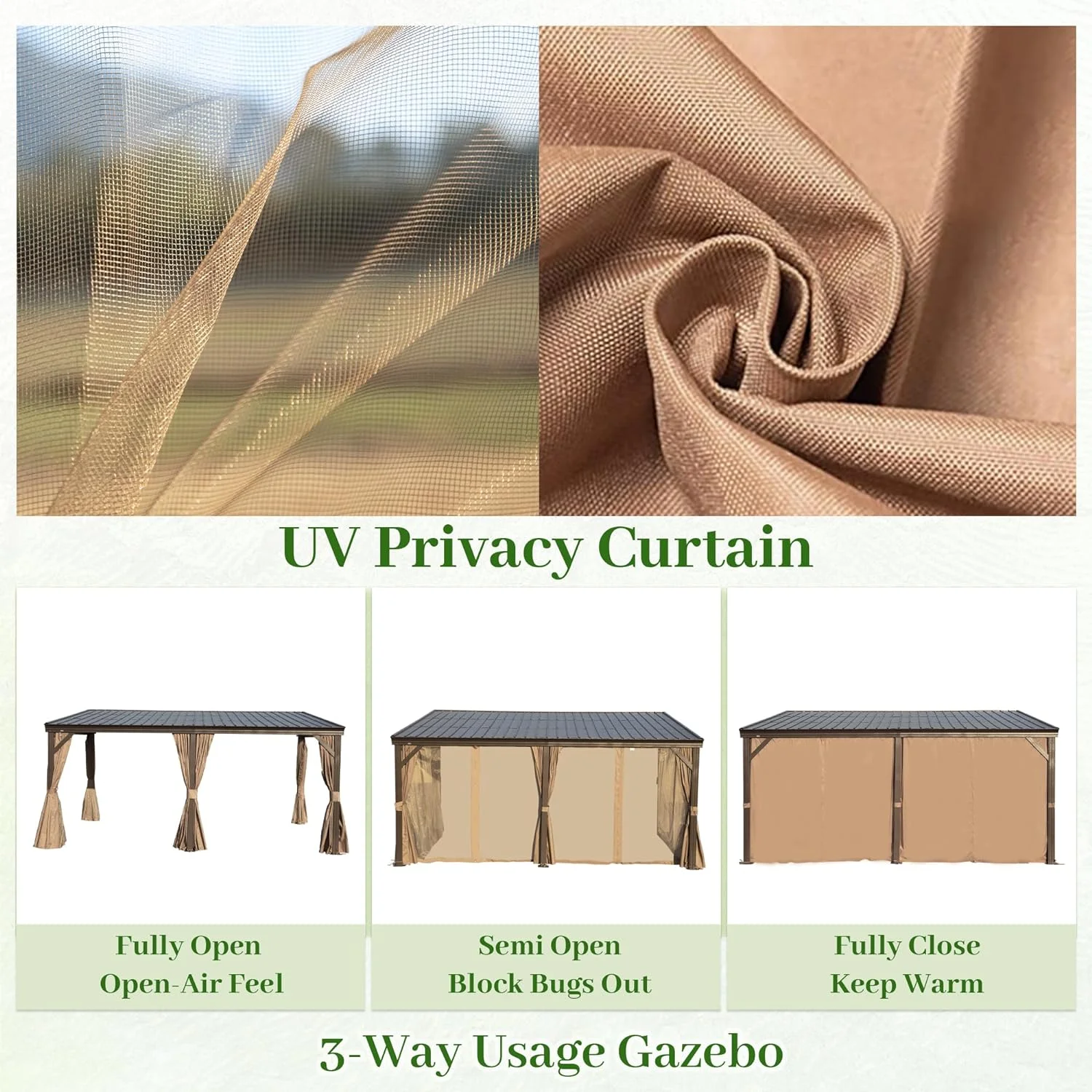 Domi Outdoor Living 10' x 12' Hardtop Lean-to Gazebo, Wall-Mounted with Galvanized Steel Roof Wall Pergola with Aluminum Frame, Curtains and Netting, for Patio, Deck, Garden, Backyard