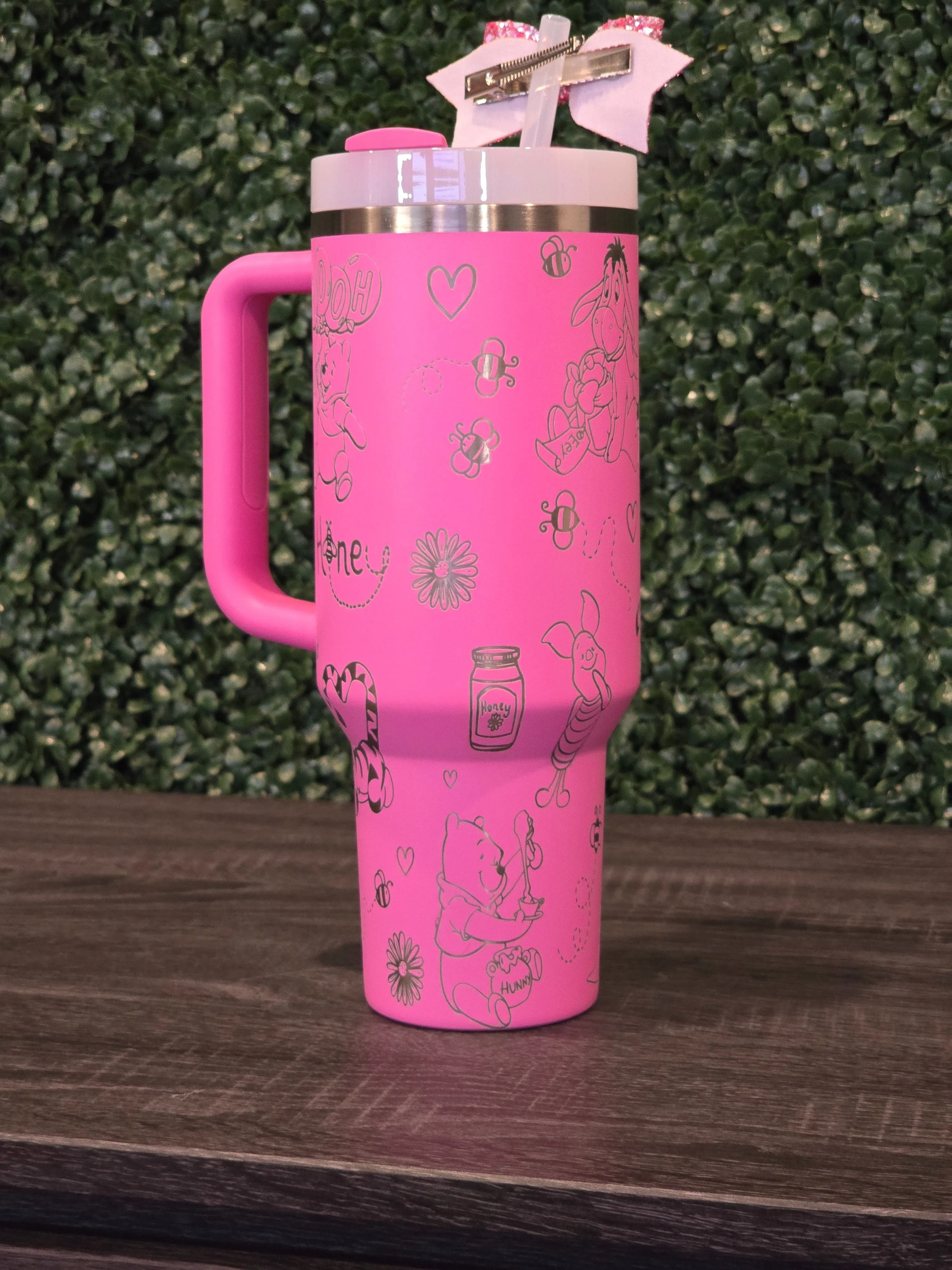 Winnie the Pooh Stanley Cup 40oz | Pink Tumbler | Peony | Custom Laser Engraved Quencher