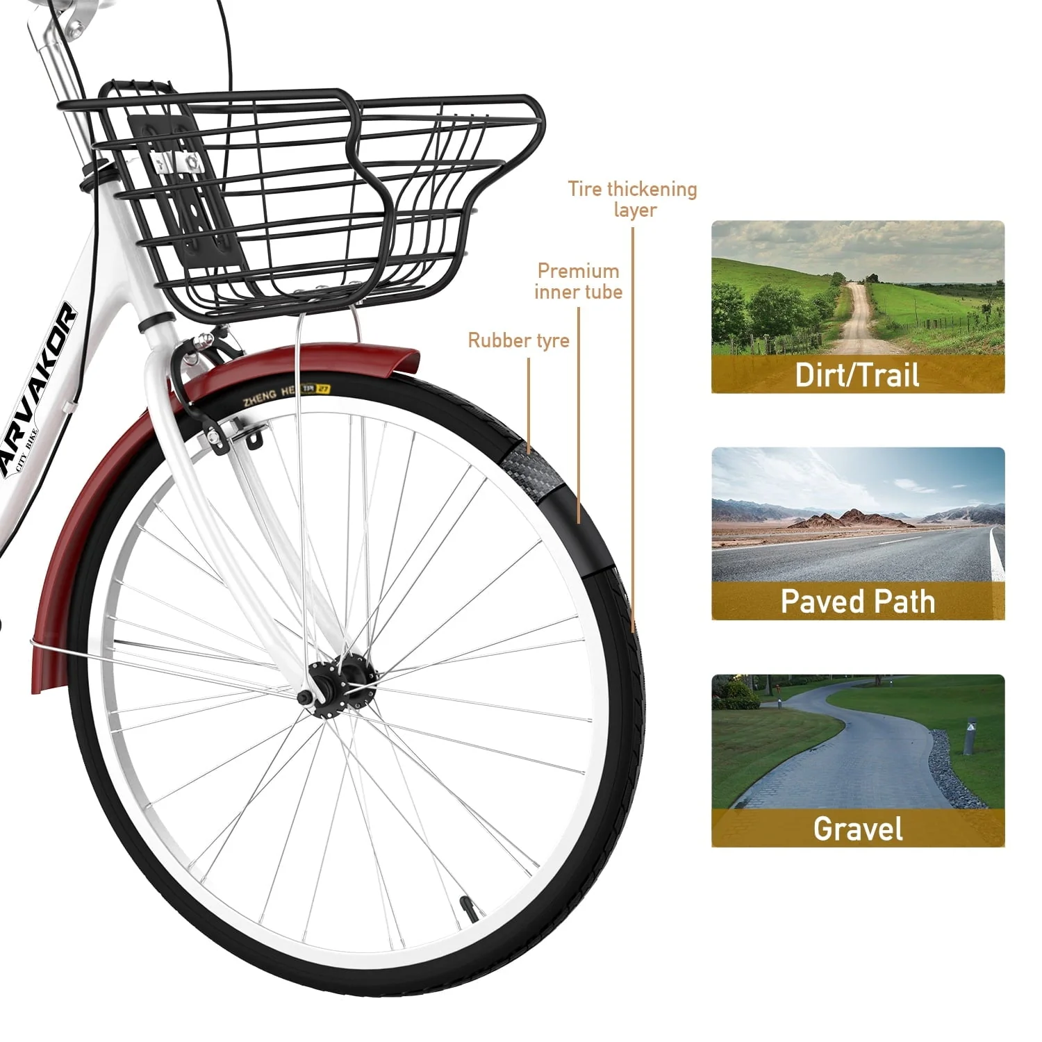 ARVAKOR 26 Inch Women Bike, Classic Bicycle Retro Bicycle, Cruiser Bike, White