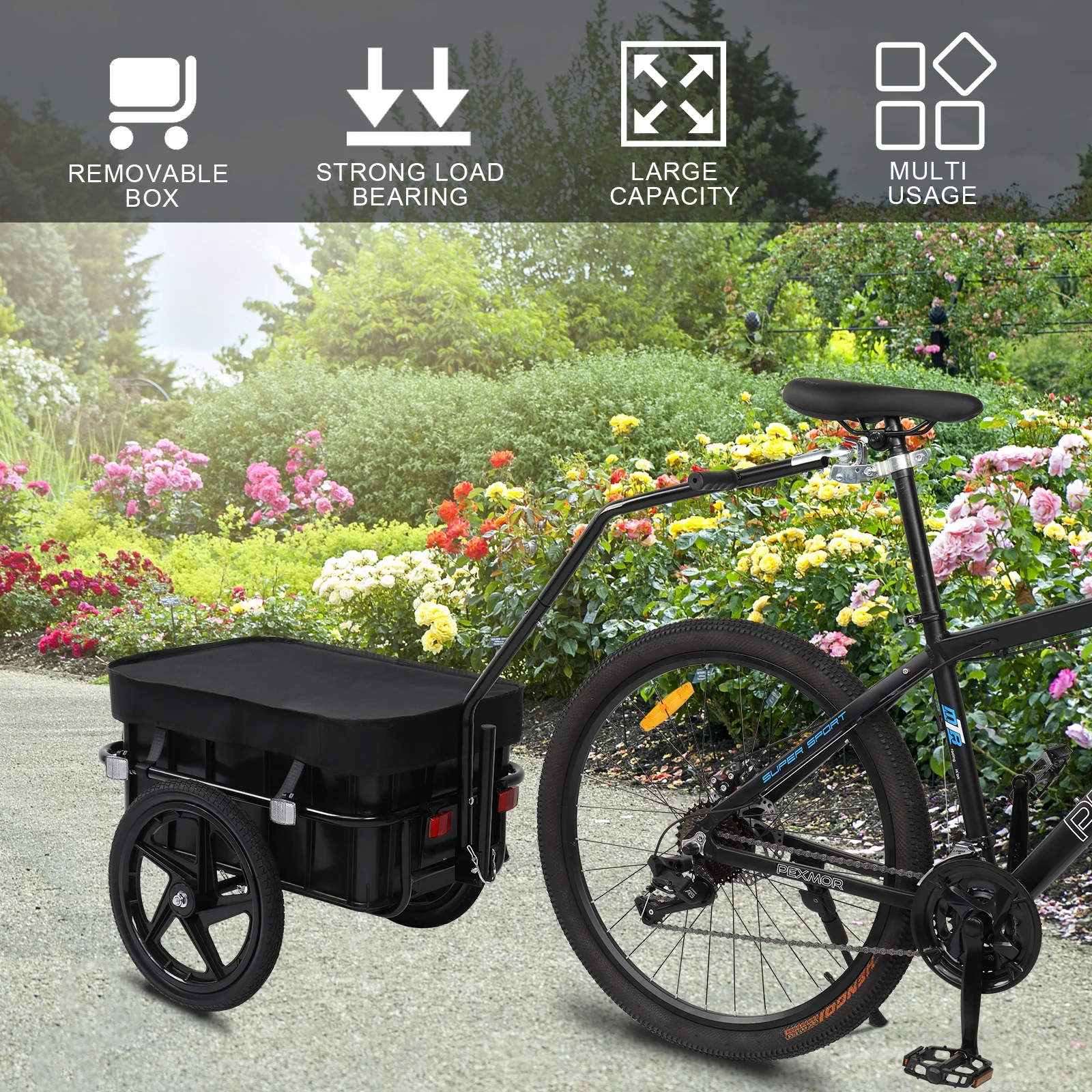 PEXMOR Bike Cargo Trailer, Bicycle Wagon Trailer W/Universal Coupler & Waterproof Cover