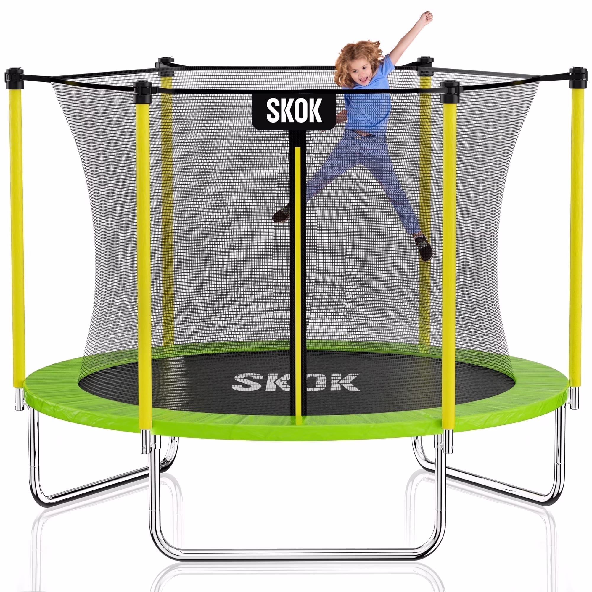 SKOK 8FT Large Cage Trampoline with Safety Enclosure Netting for Kids and Adults, 400LBS Capacity