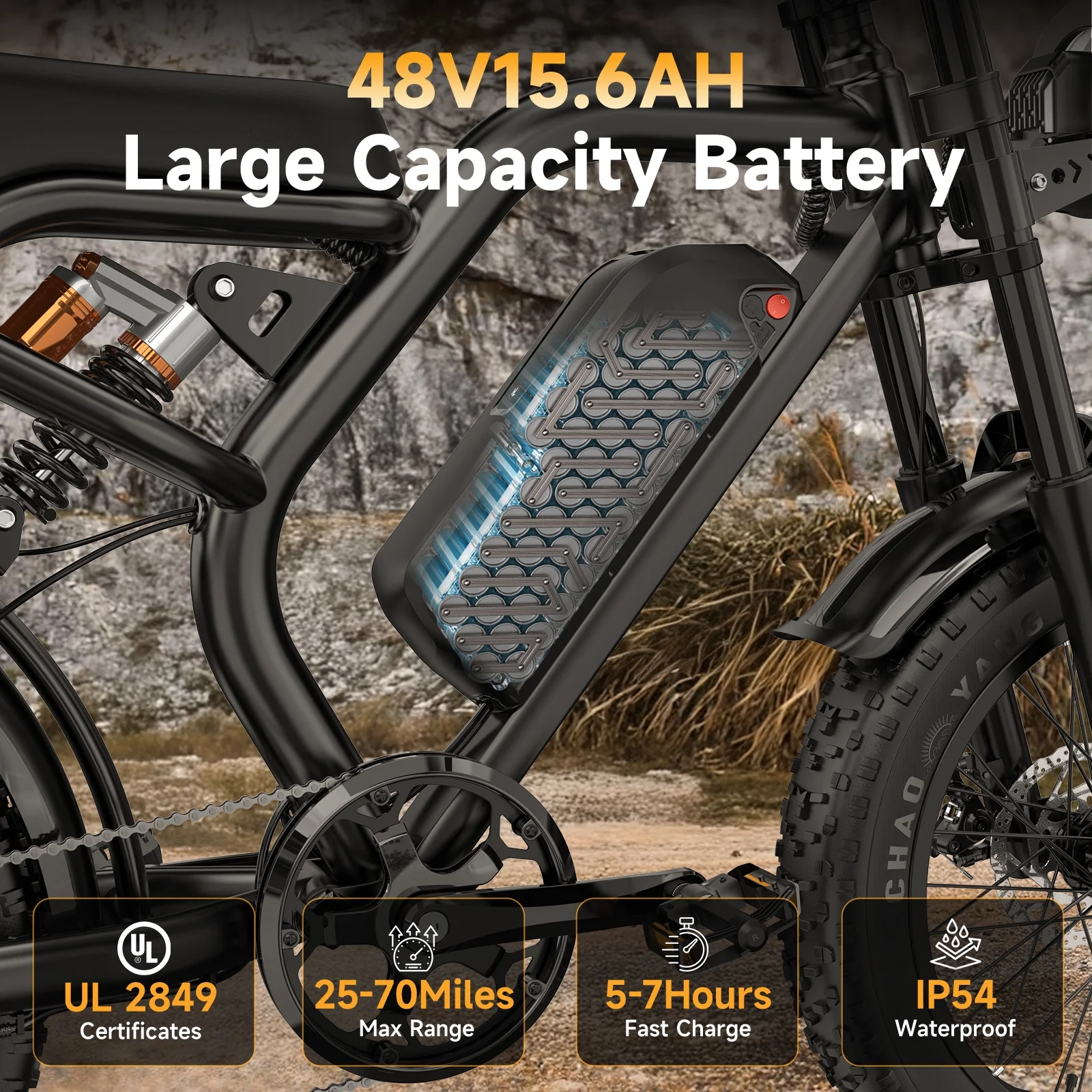 Electric Bike for Adults, 1500W Peak Fat Tire Ebike 20���4�� Snow-Tread, 48V 15.6Ah Removable Battery, 32MPH, Dual Suspension, Shimano 7-Speed, Hydraulic Disc Brakes, Bonus Accessories