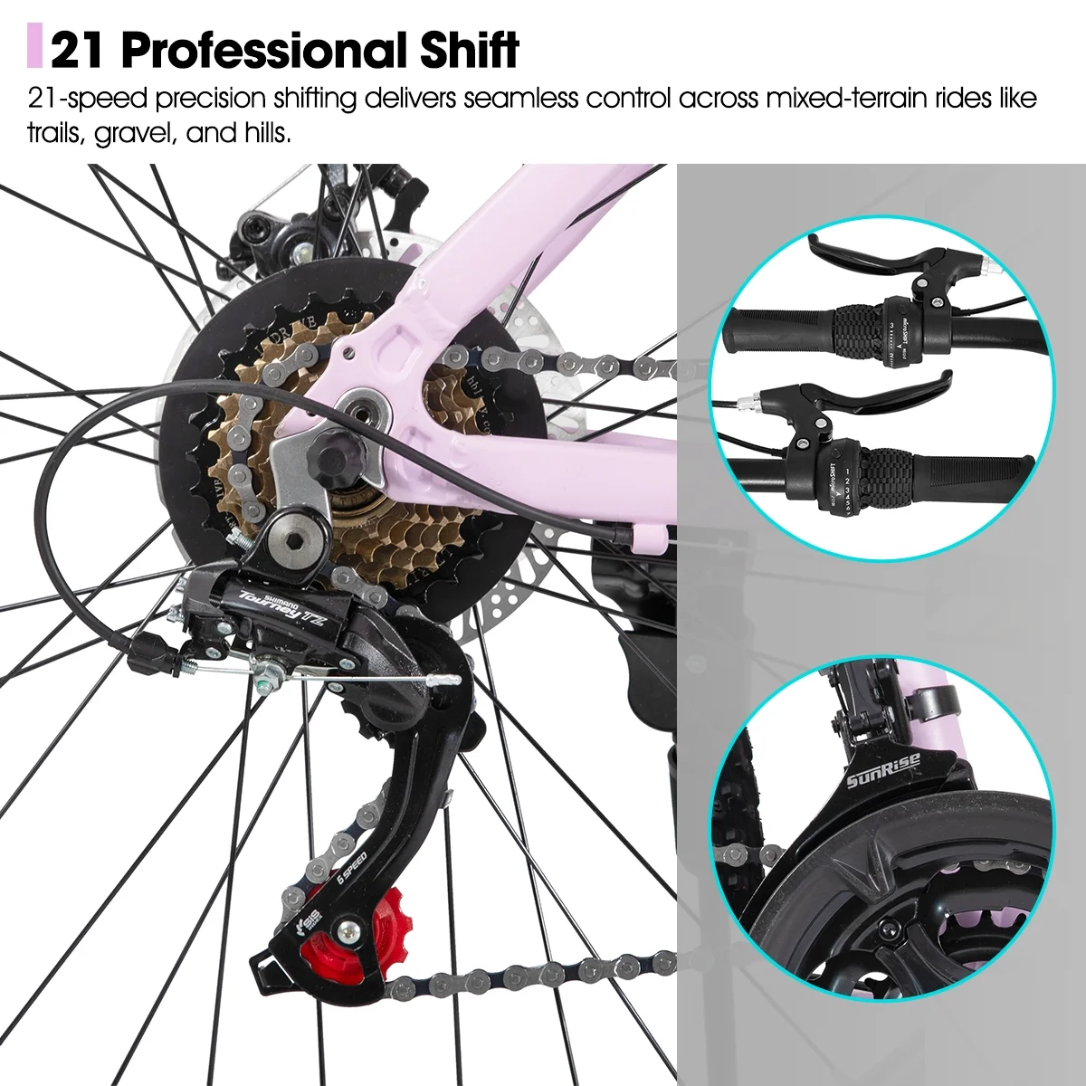 HILAND 26 Inch Mountain Bike, Mens and Womens Aluminum Frame MTB with 21 Speeds, Dis Brake, Hardtail Bicycle for Adults