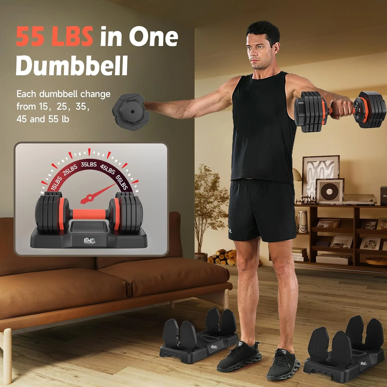 UPGO Adjustable Dumbbells, 70lbs Free Weight Set with Connector, 6 in1 Dumbbells Set as Barbell, Kettlebells, Push up Stand, Fitness Exercises for Home Gym Suitable Men/Women