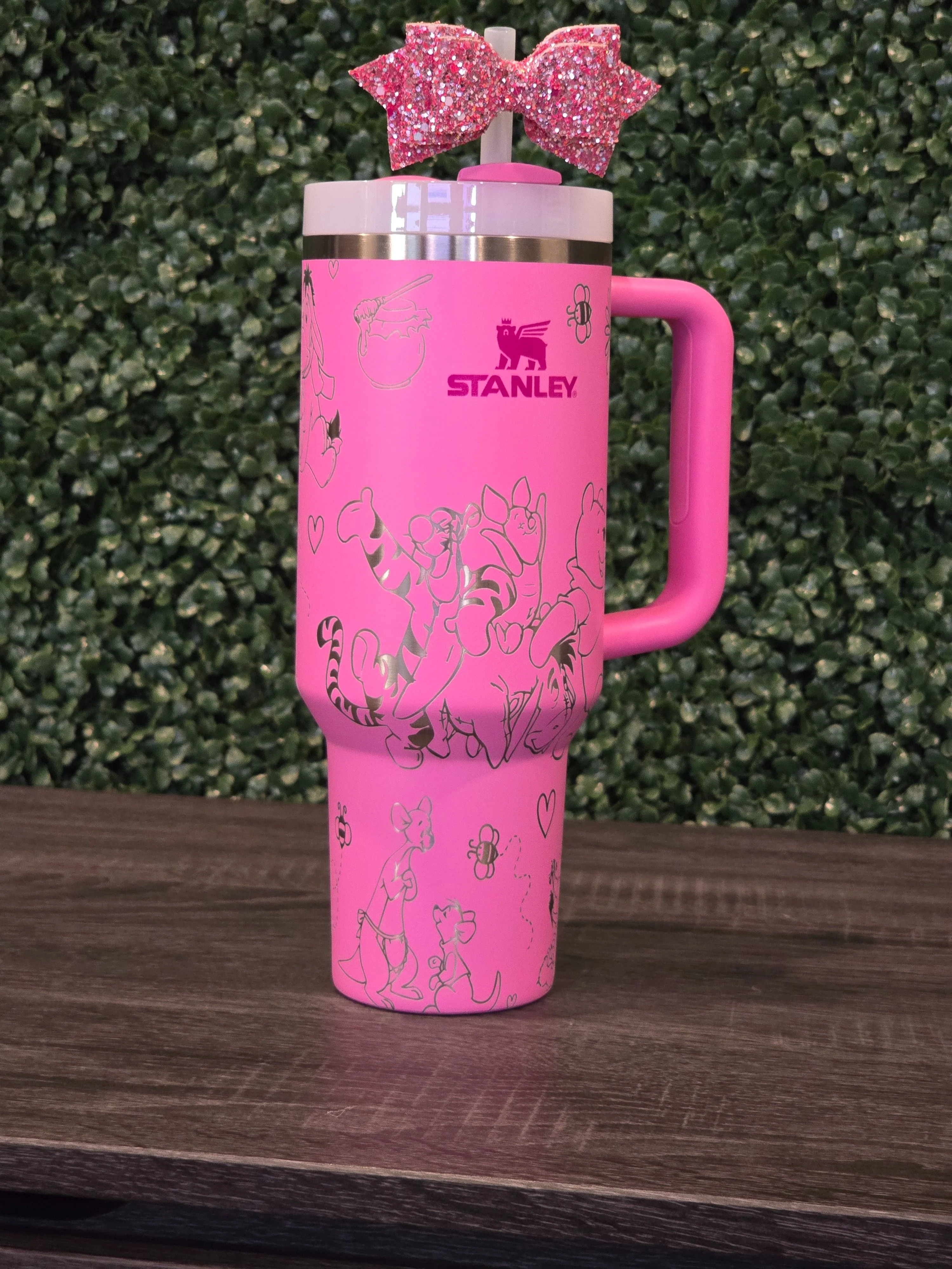 Winnie the Pooh Stanley Cup 40oz | Pink Tumbler | Peony | Custom Laser Engraved Quencher