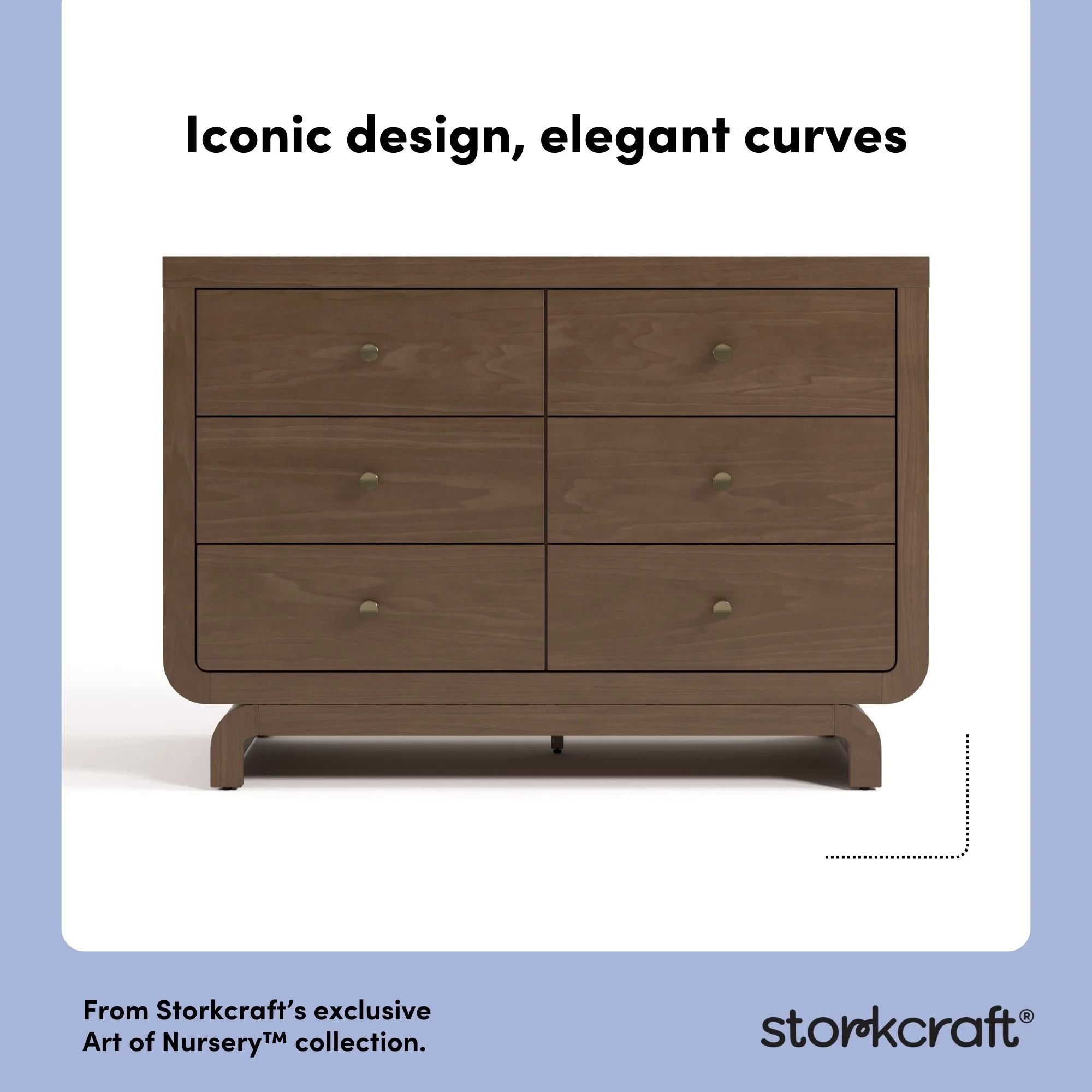 Storkcraft Santorini 6 Drawer Double Dresser, White/Driftwood