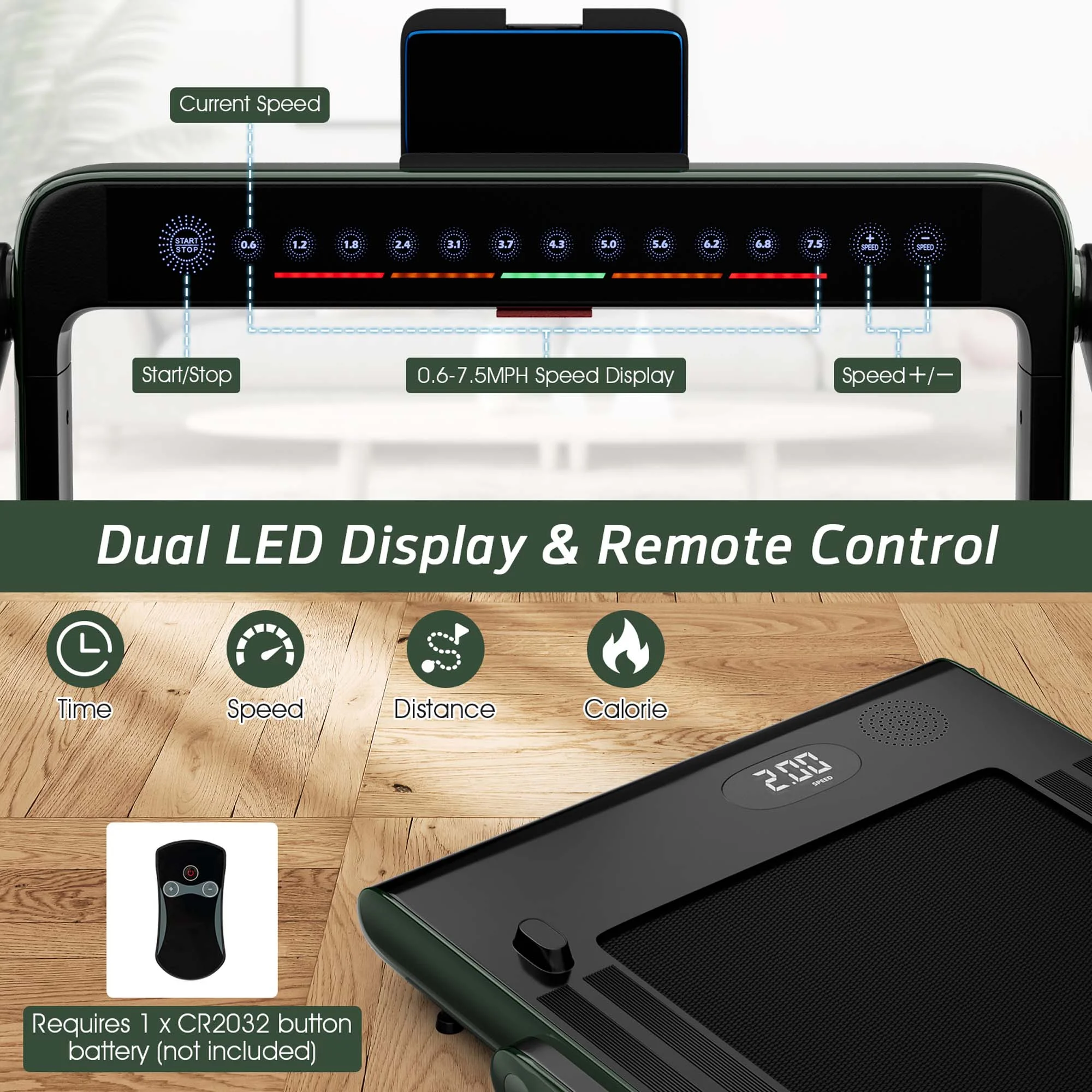 SuperFit Up To 7.5MPH 2.25HP 2 in 1 Dual Display Screen Treadmill Jogging Machine W/APP Control Silver