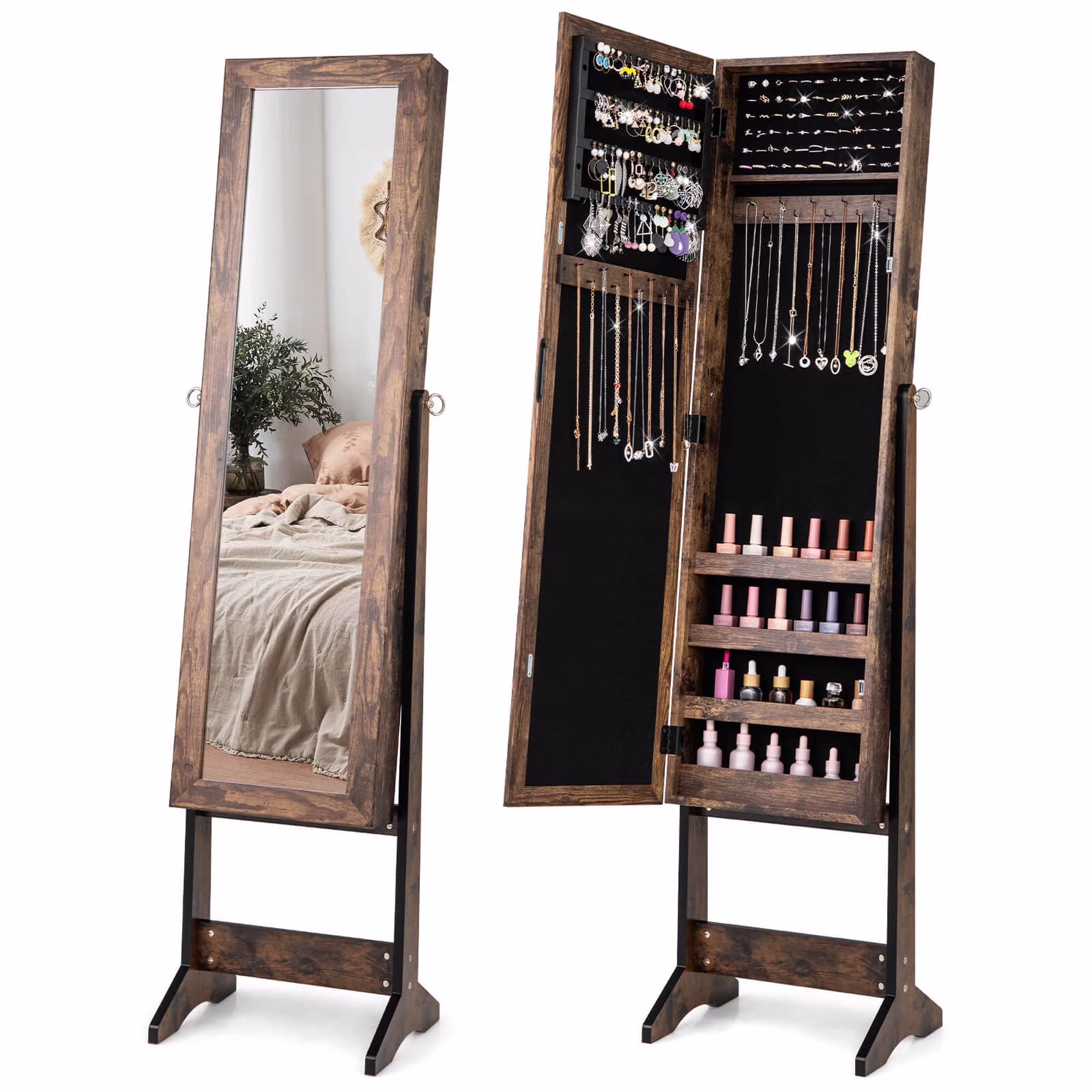 Costway Jewelry Mirrored Cabinet Armoire Organizer Storage Box w/ Stand Christmas Gift