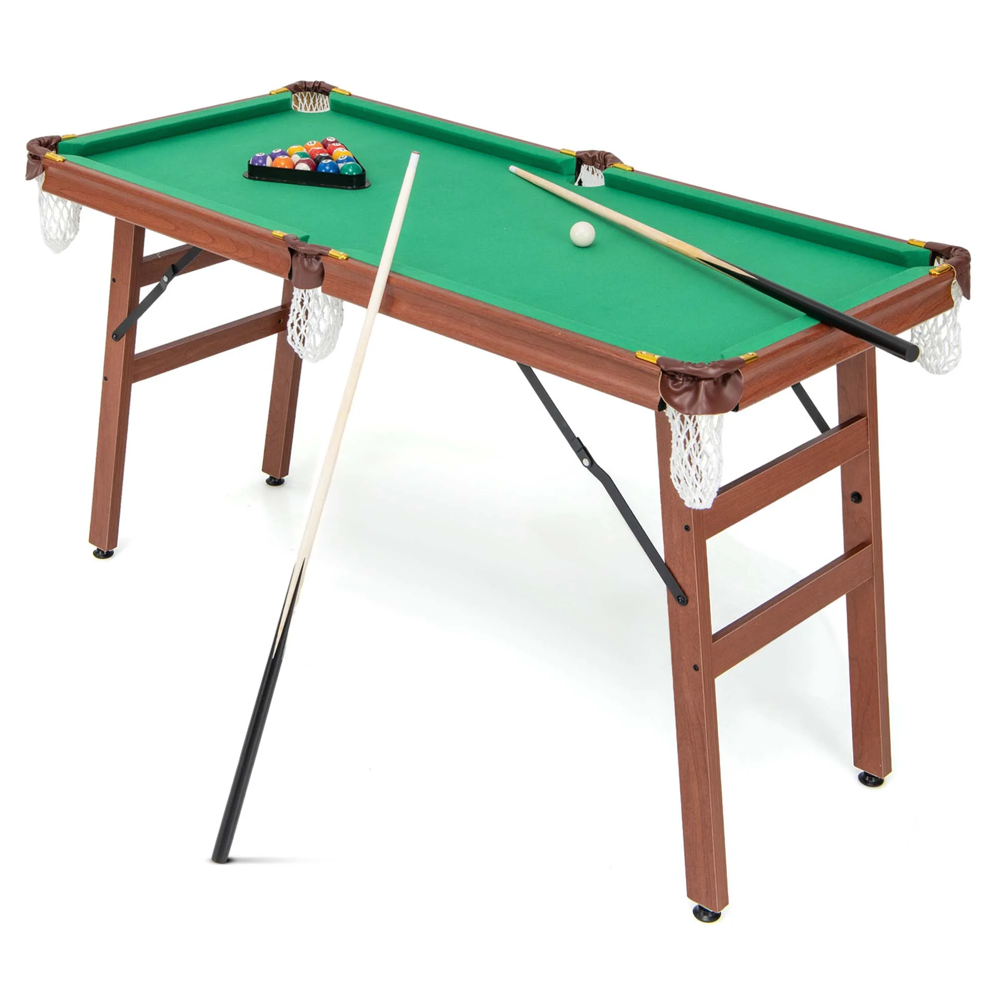 Costway Folding Pool Table Set with Foldable Legs Adjustable Foot Levelers 2 Cues 2 Chalks