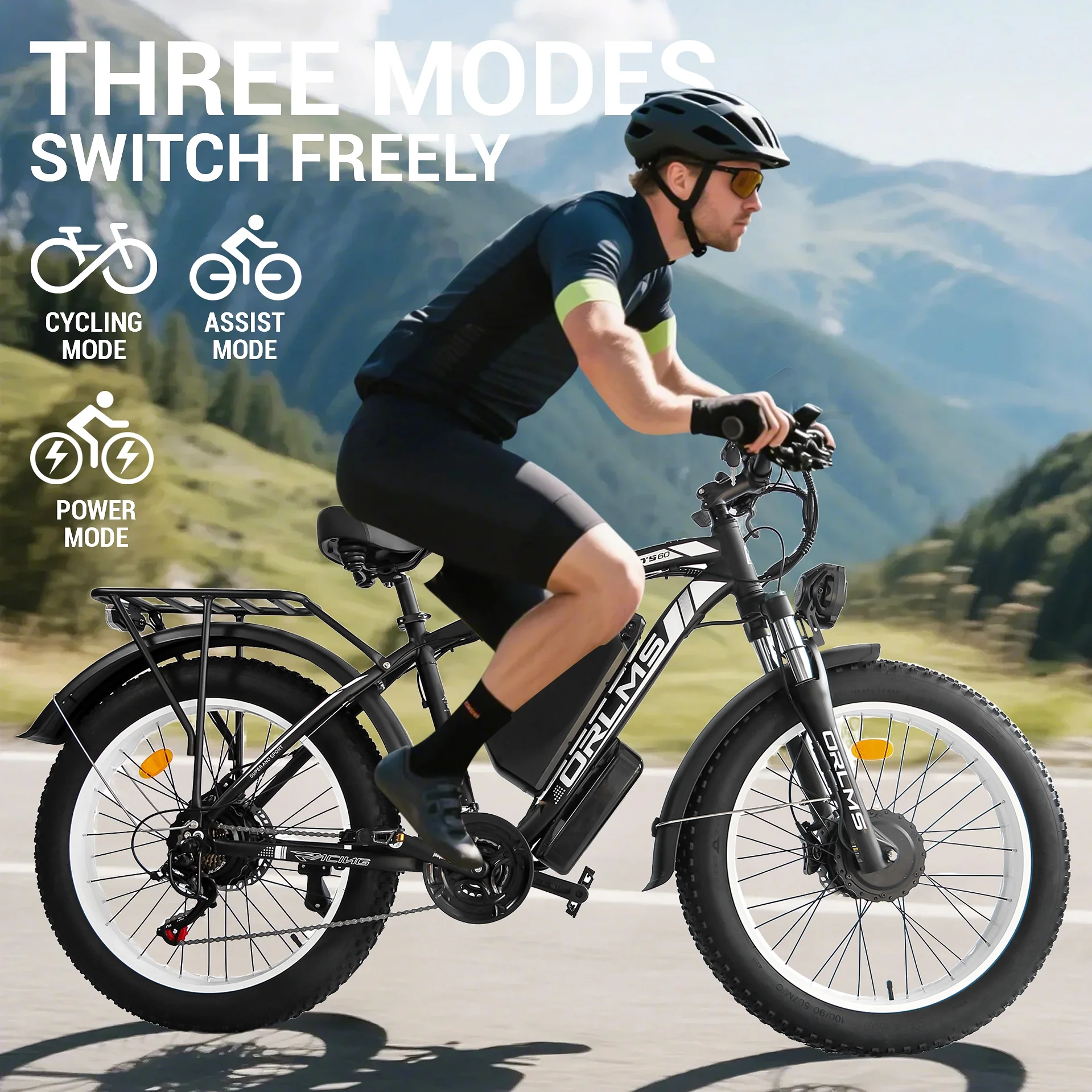 5000W (Peak) Electric-Bike for Adults, 60V 25AH Battery Electric Motorcycle, Dual-Motor-Ebike 50MPH Ebike, 26*4.0 Fat Tire Electric-Bicycle, AWD 21-Speed Mountain Bike for All-Road UL 2849