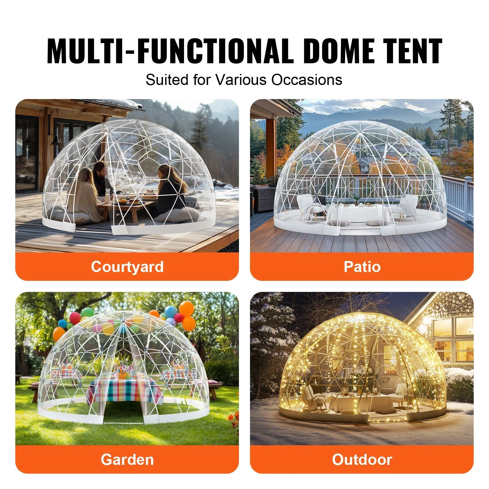 Clear View 9.5FT Bubble Dome Tent - Weather-Resistant Outdoor Camping Shelter w/ Transparent Window