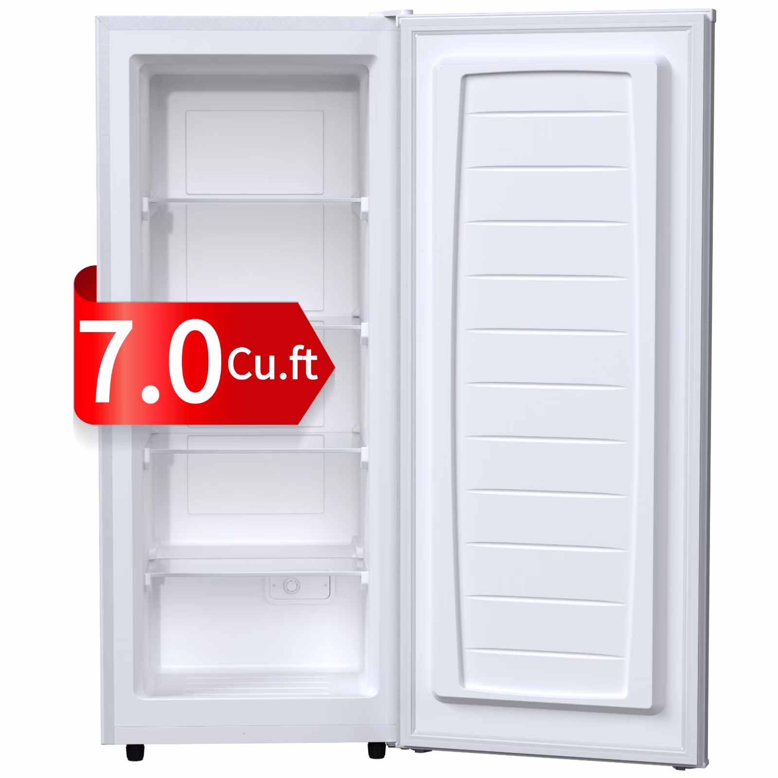 Auseo 7 Cu. ft. Upright Freezer with 4 fixed grid shelves, Space Saving, Adjustable Temperature Controls, Garage Ready deep Freezer, Manual Defrost, White