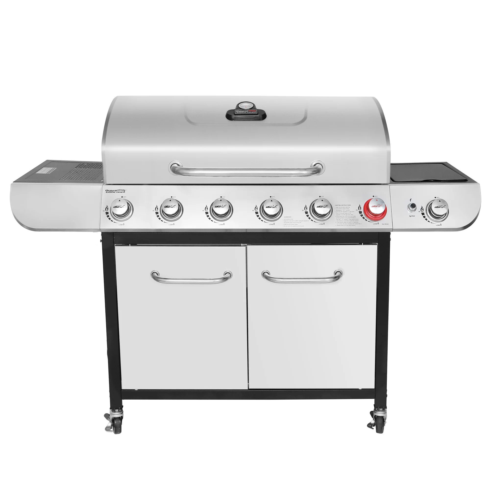 Gourmet SG6002 Classic 6-Burner 71000-BTU LP Gas Grill with Sear Burner and Side Burner, Stainless Steel