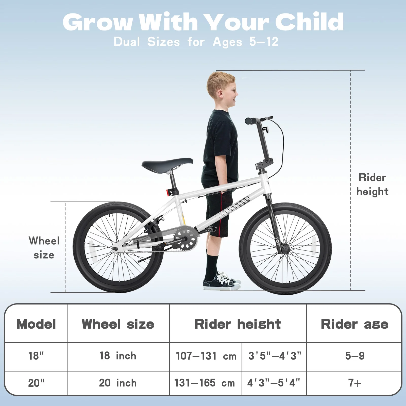 GLAF Freestyle Kids BMX Bike, 20 inch Black Trick Bicycle for Teen and Adults, Carbon Steel Frame Bikes, Ideal for Beginner to Advanced Riders