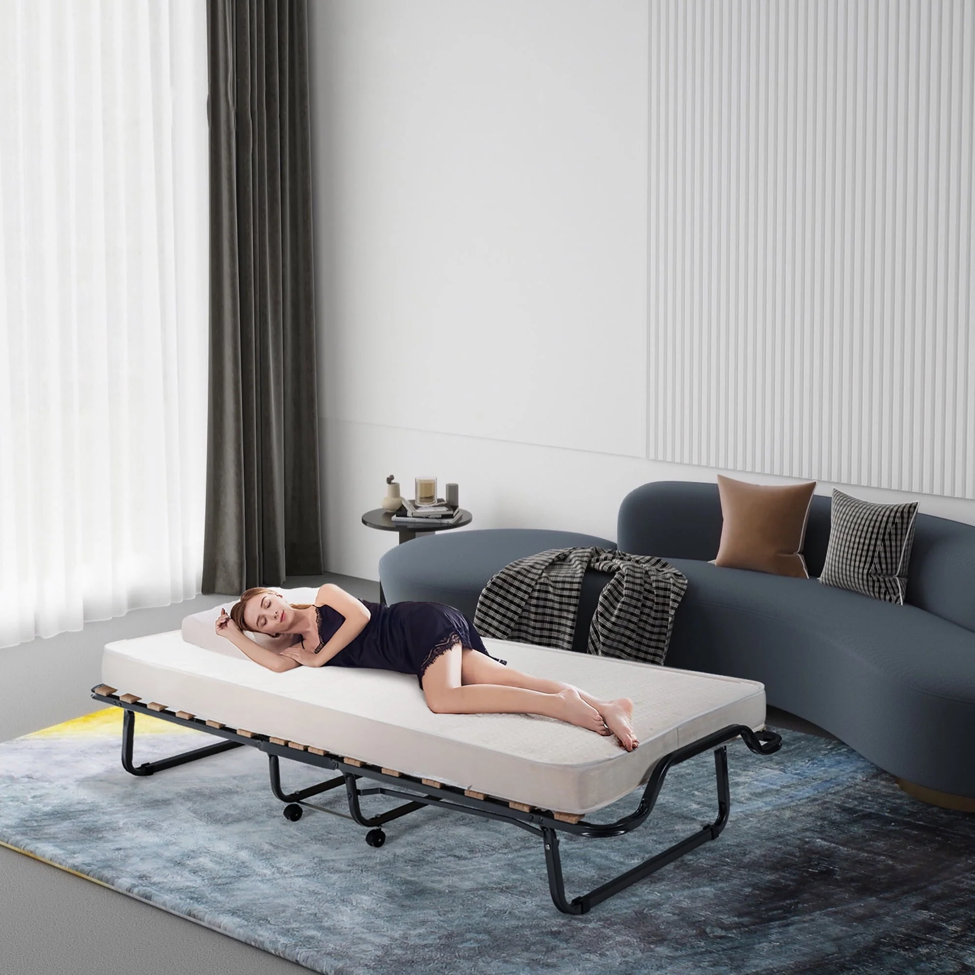 Gymax Portable Rollaway Guest Bed Folding Bed w/ Mattress Memory Foam & Dustproof Cover