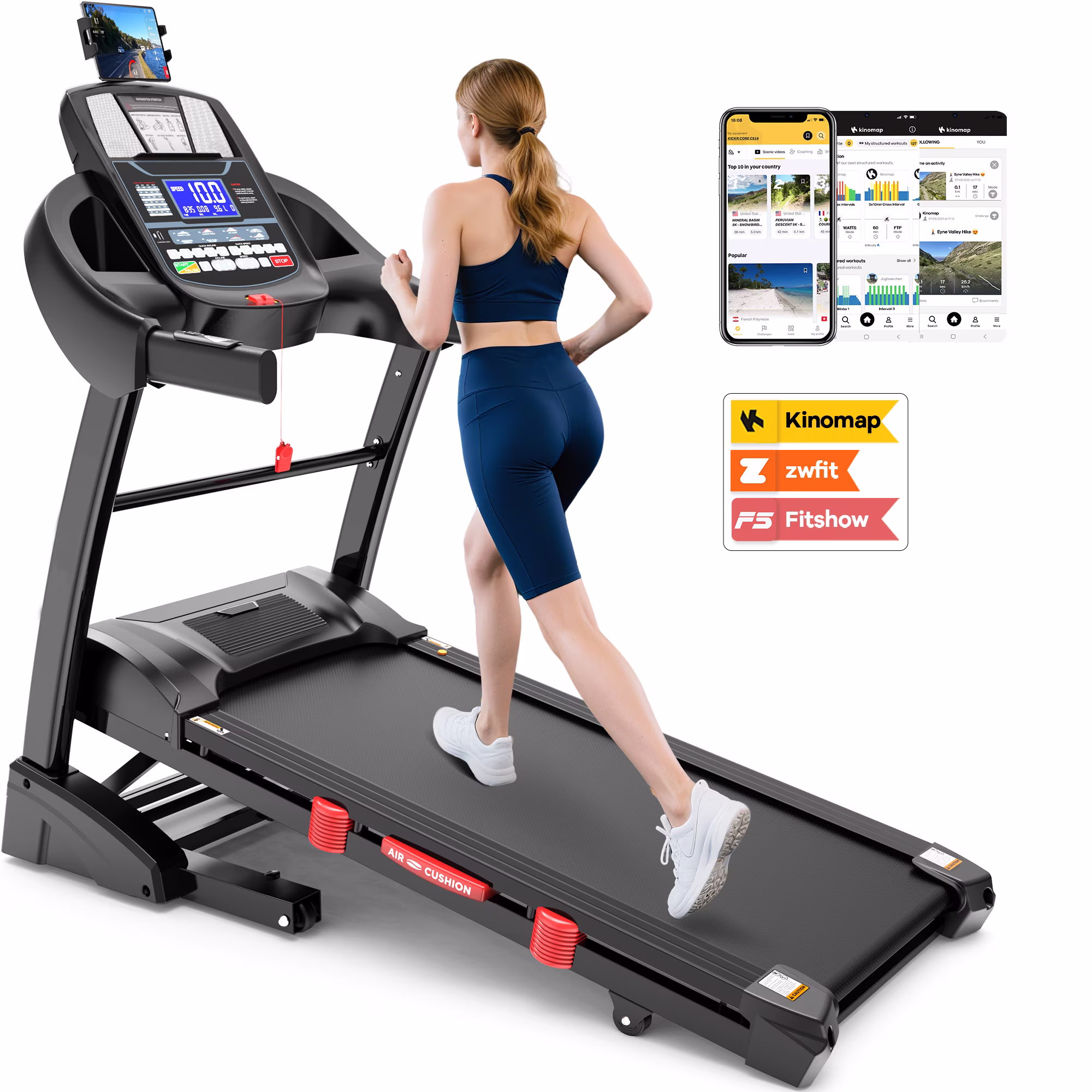 Treadmills for Home, 4.75HP Quiet Brushless Folding Treadmill with Auto Incline, Dual Cushion System,Treadmill 300lb Capacity w/Holder for Cup & Phone, 64+3+3+1 Programs, Knee Gift