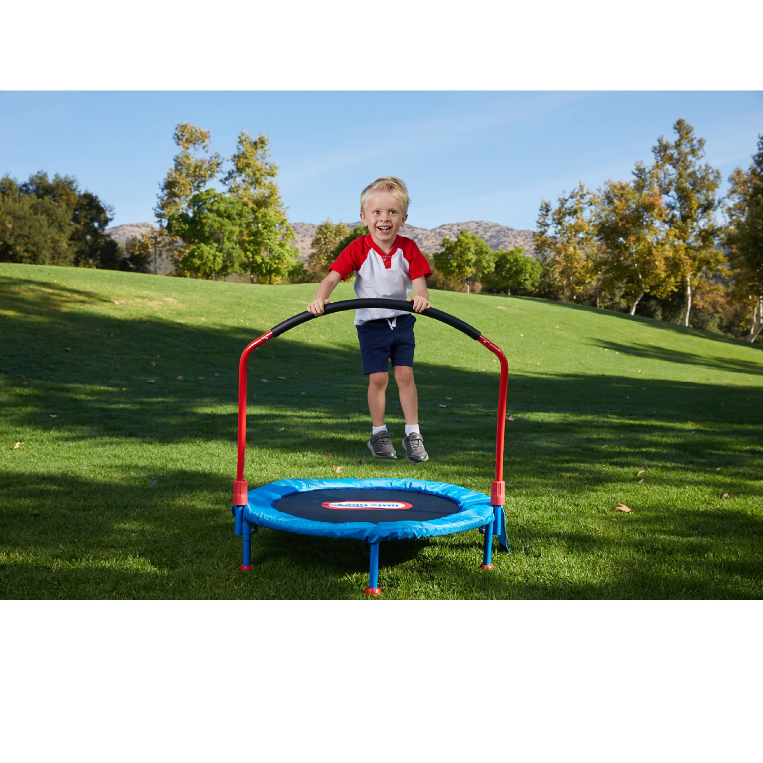 Little Tikes Easy Store 3-Foot Trampoline, with Hand Rail, Blue