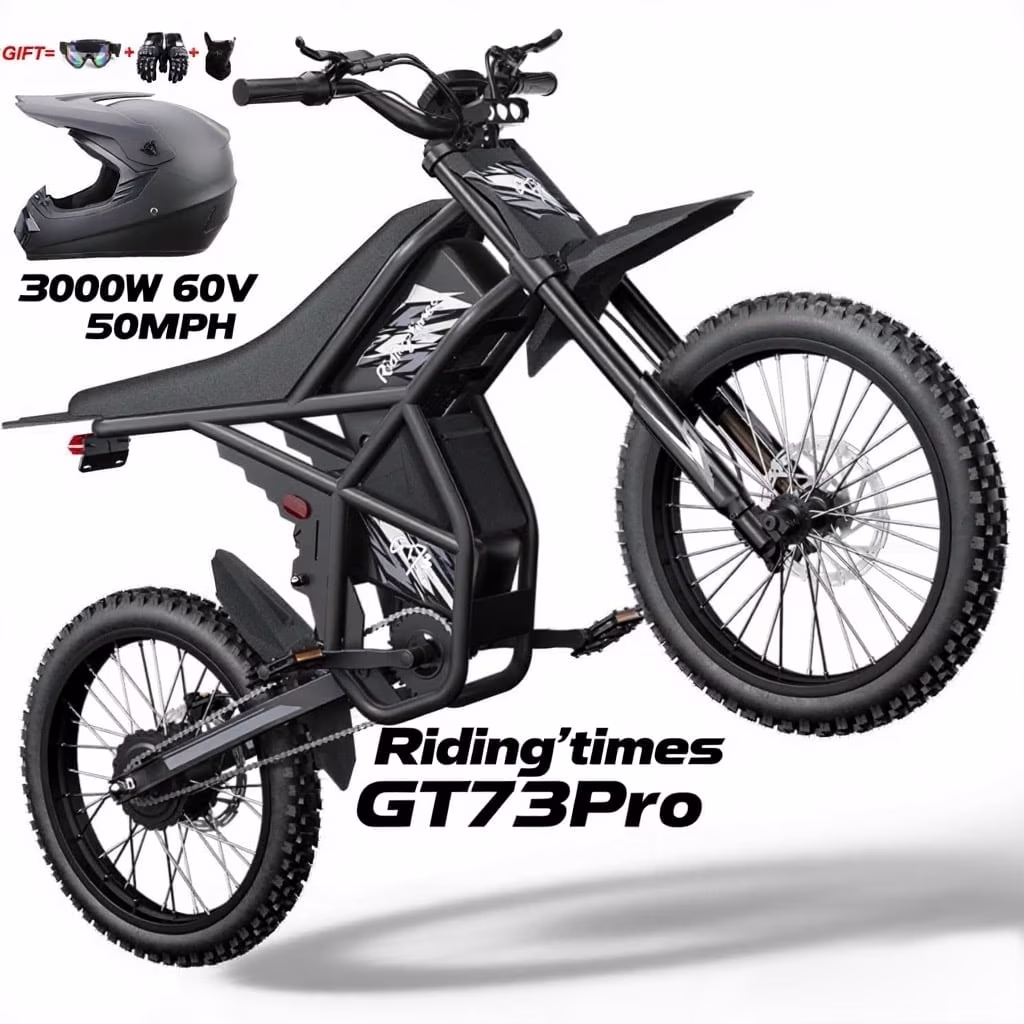 2000W Electric Dirt Bike for Adults Ridingtimes GT73 UL2849,Brushless Hub Motor,18.2AH*2 Electric Bike with 25\