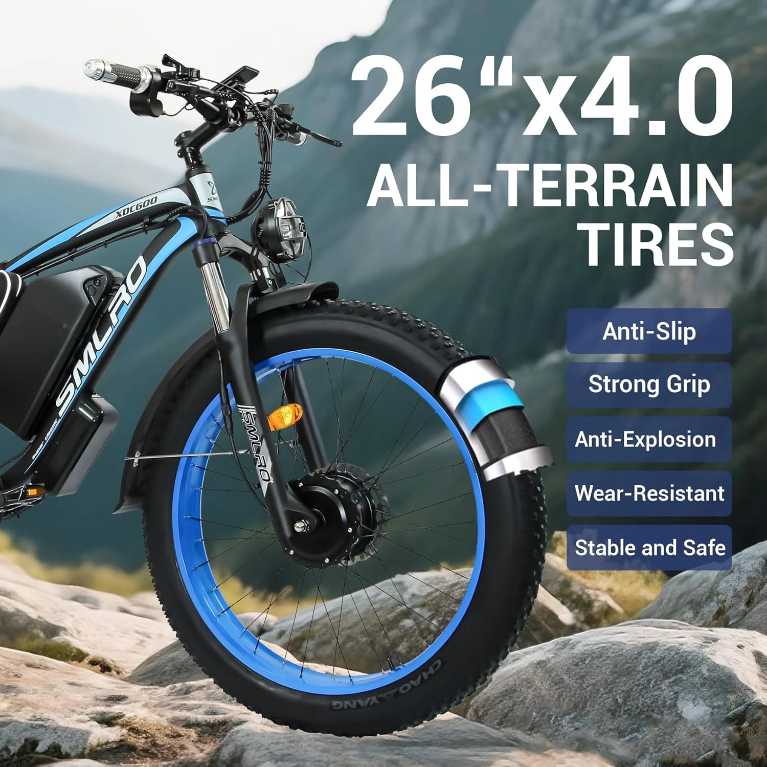 3000W Peak Dual Motor Ebike, 52V 30AH Battery Electric Bike for Adults, 7-Speed 40MPH AWD Ebike Mountain Snow E-Bike with 26