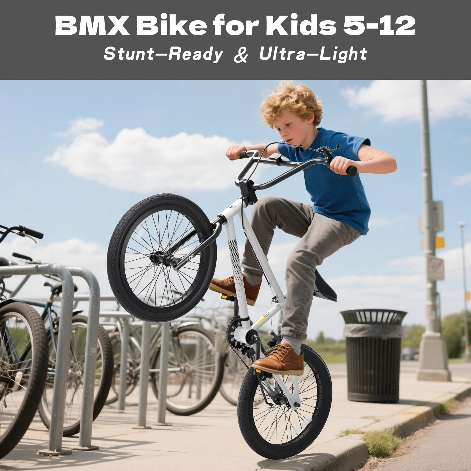 GLAF Freestyle Kids BMX Bike, 20 inch Black Trick Bicycle for Teen and Adults, Carbon Steel Frame Bikes, Ideal for Beginner to Advanced Riders