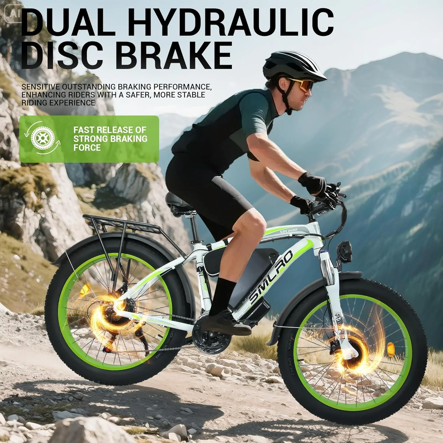 3000W Peak Dual Motor Ebike, 52V 30AH Battery Electric Bike for Adults, 7-Speed 40MPH AWD Ebike Mountain Snow E-Bike with 26