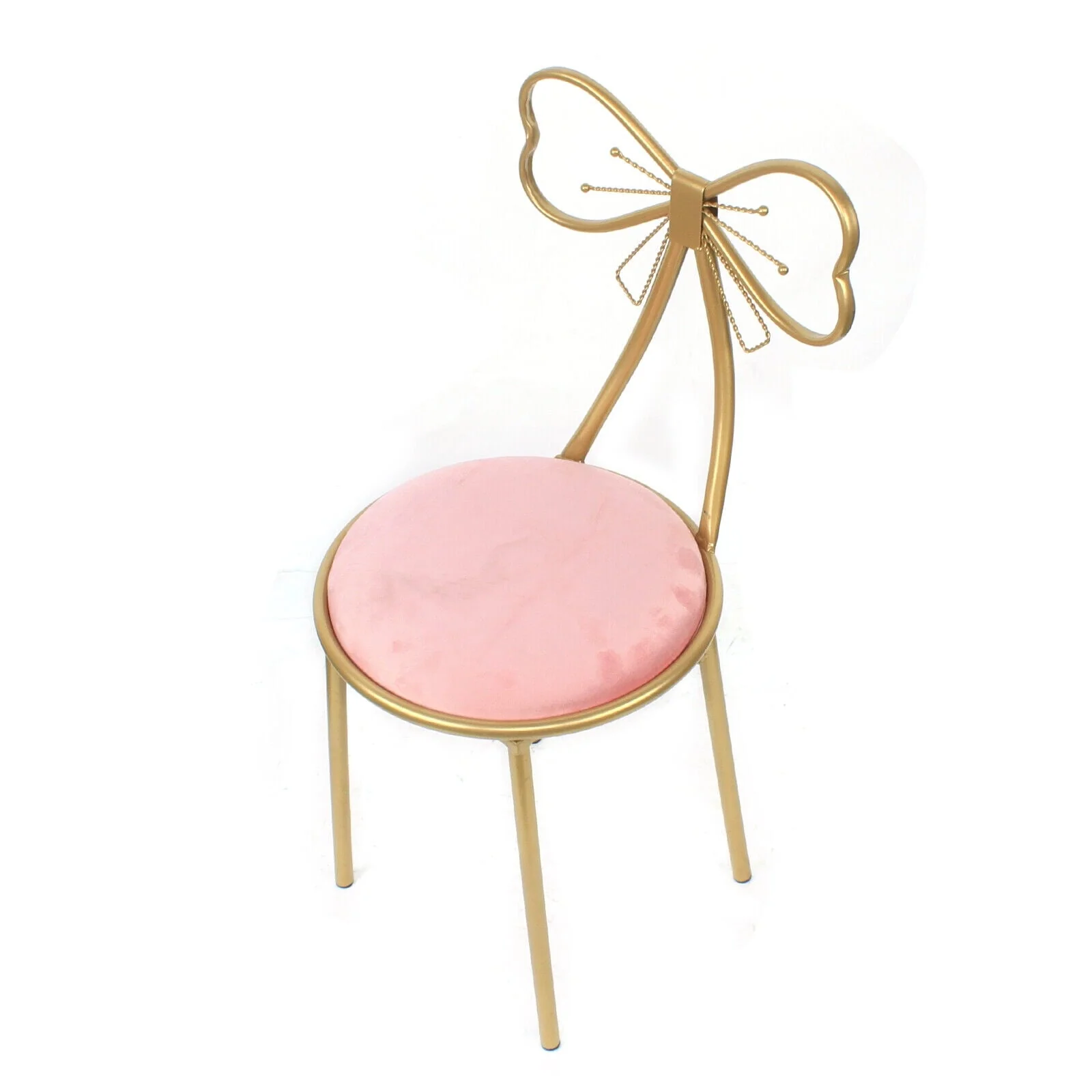 Vanity Stools, Metal Pink and Gold Bow Tie Makeup Dressing Stool Chair for Dressing Room Bedroom