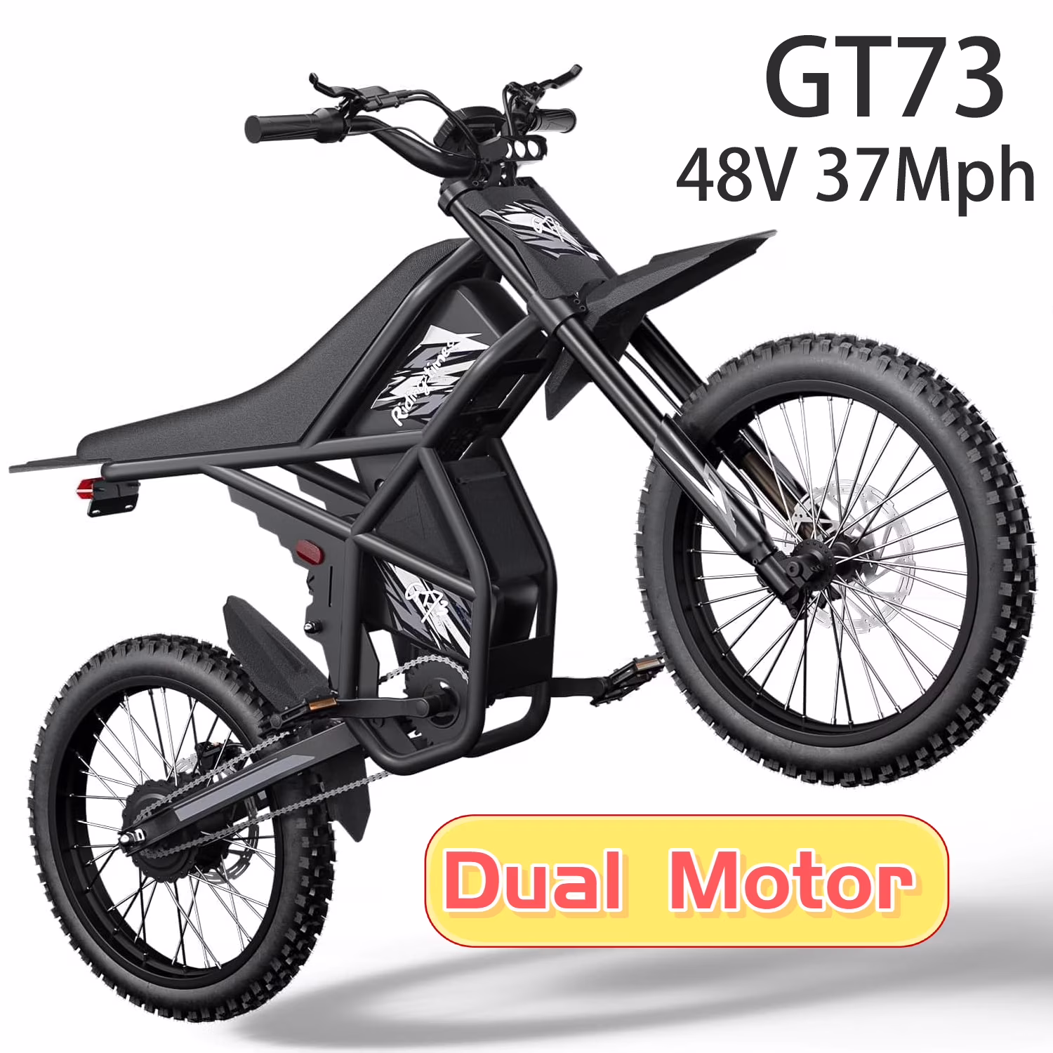 Riding'times GT73 Electric Dirt Bike for Adults, 37MPH 48V36.4AH 2400W 1747Wh Dual Battery Ebike, 85+ Miles Range,25
