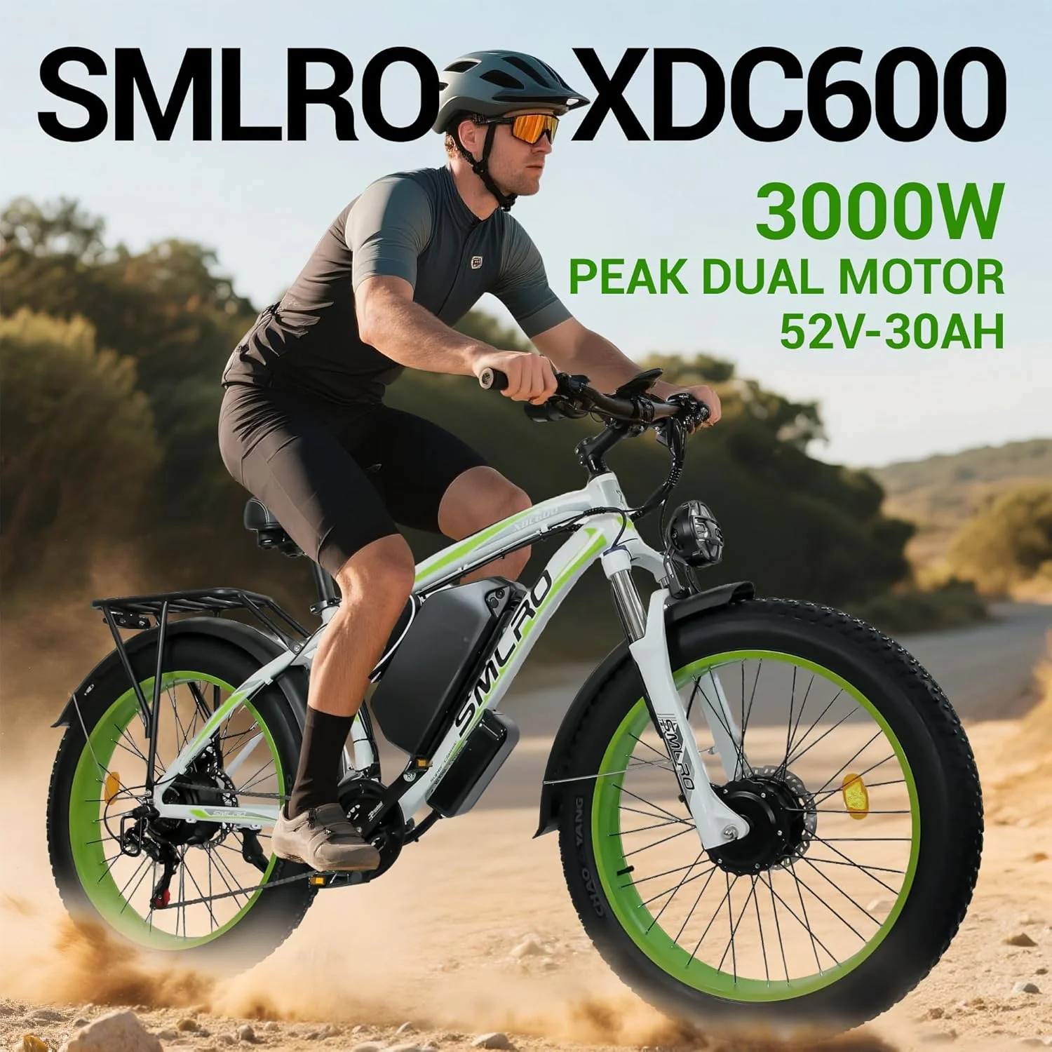 3000W Peak Dual Motor Ebike, 52V 30AH Battery Electric Bike for Adults, 7-Speed 40MPH AWD Ebike Mountain Snow E-Bike with 26