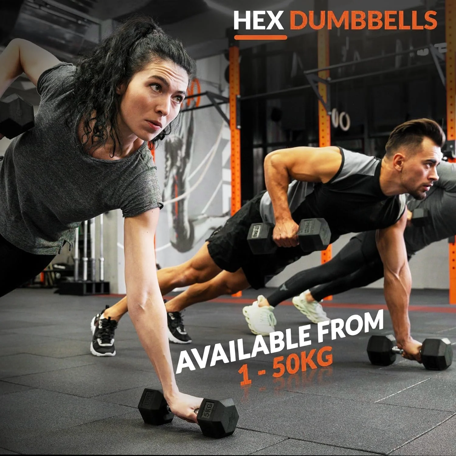 350 lbs Hex Dumbbell Set with Rack, 5-50 lbs Pairs - Rubber Coated Iron Weights for Home Gym, Strength Training & Muscle Building