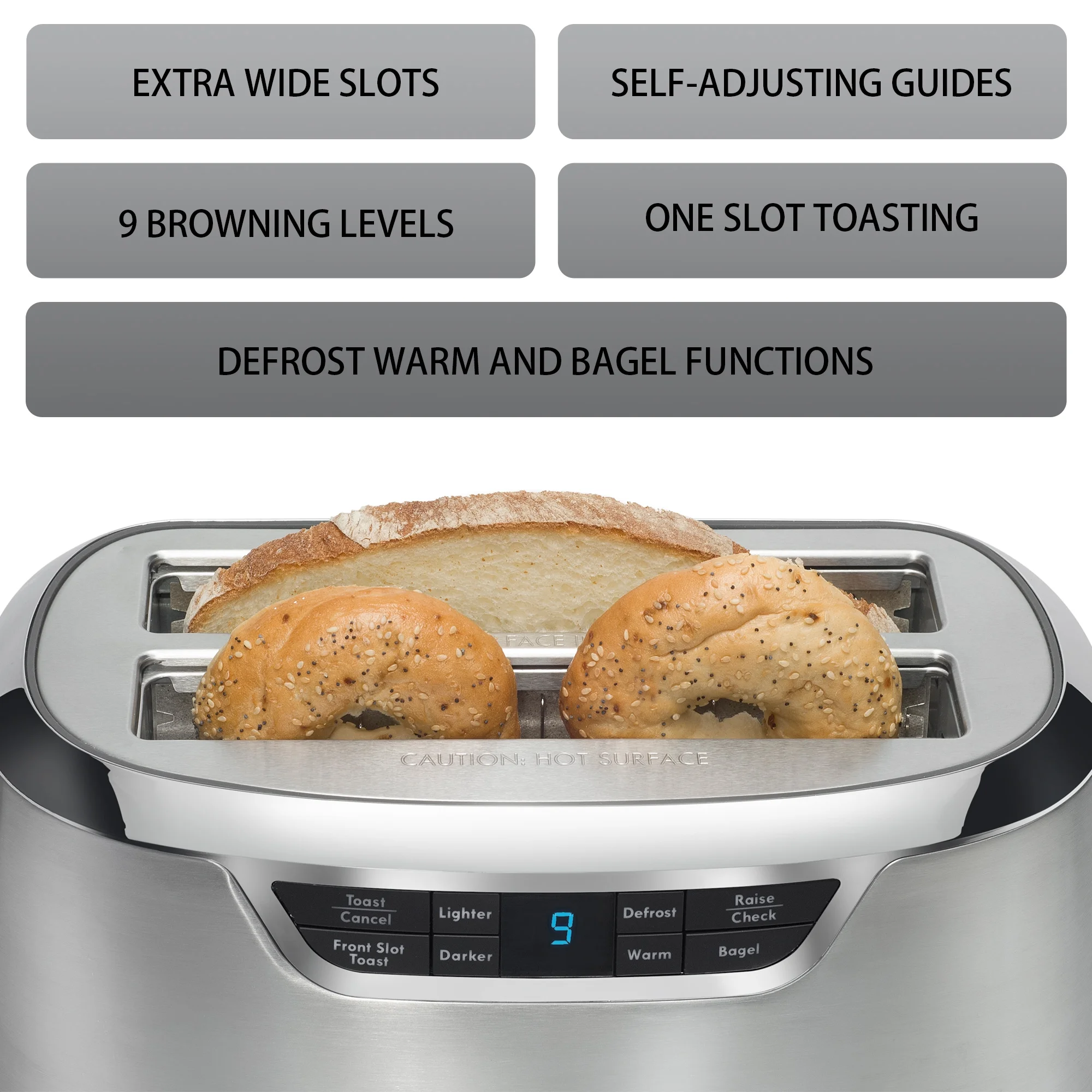 Kenmore Elite 4-Slice Toaster with Auto Lift, Long Slot, Stainless Steel, Digital Controls, Extra Wide Slots