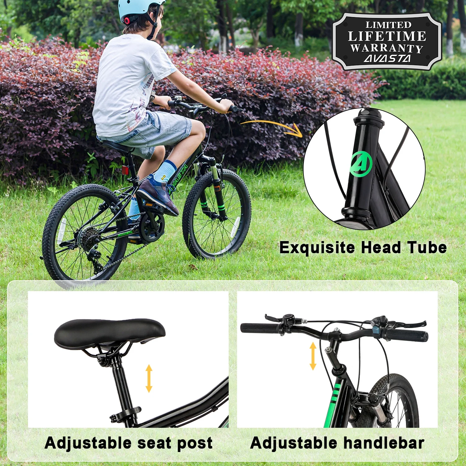 AVASTA 20'' Big Kids Mountain Bike for Age 6 7 8 9 10 11 12 Years Old Boys Girls Teen with Suspension Fork Front & Rear Dual Hand Brakes 6 Speeds Drivetrain, Cyan